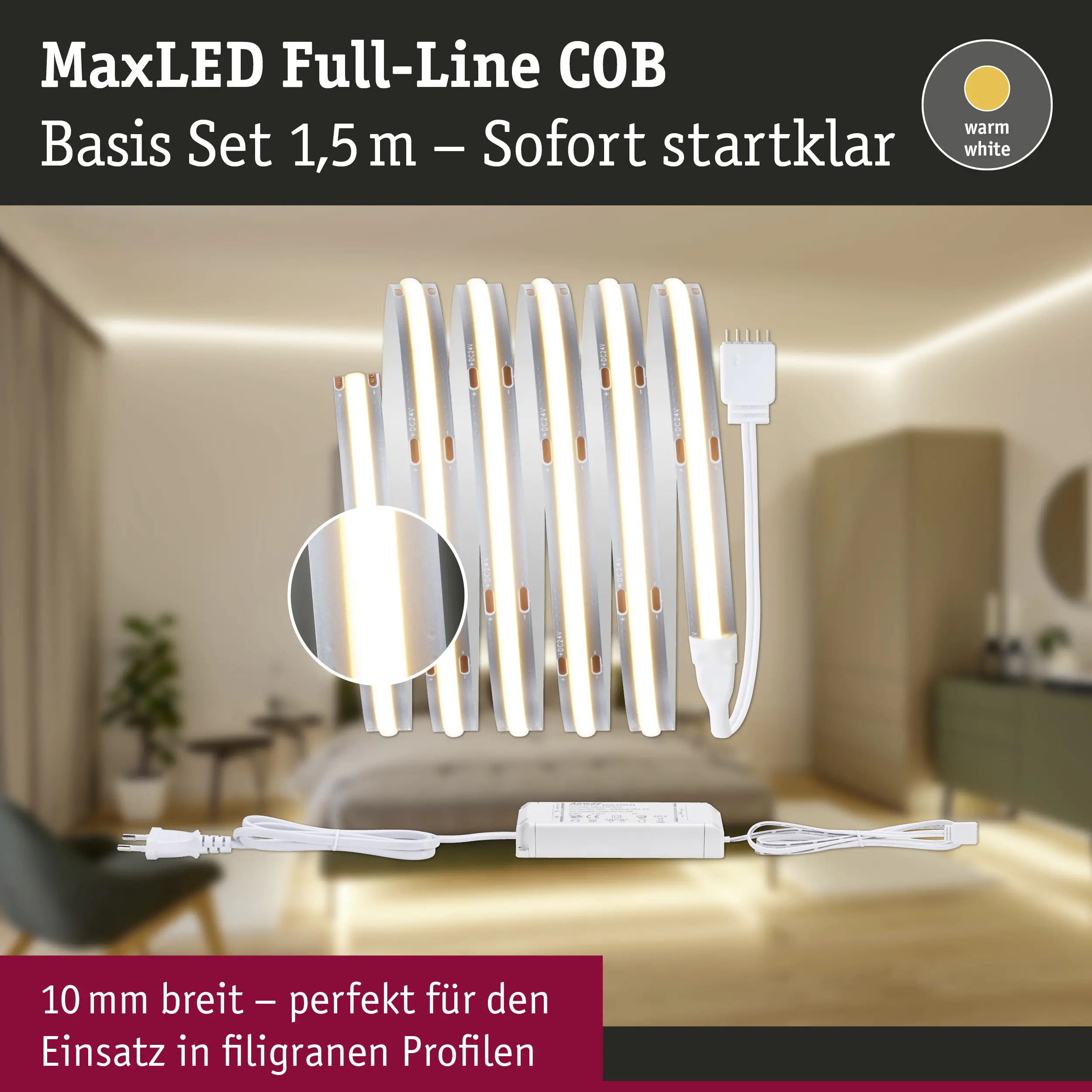 Paulmann MaxLED 500 Stripe-Basisset 1,5 m warmweiß Full-Line COB silber