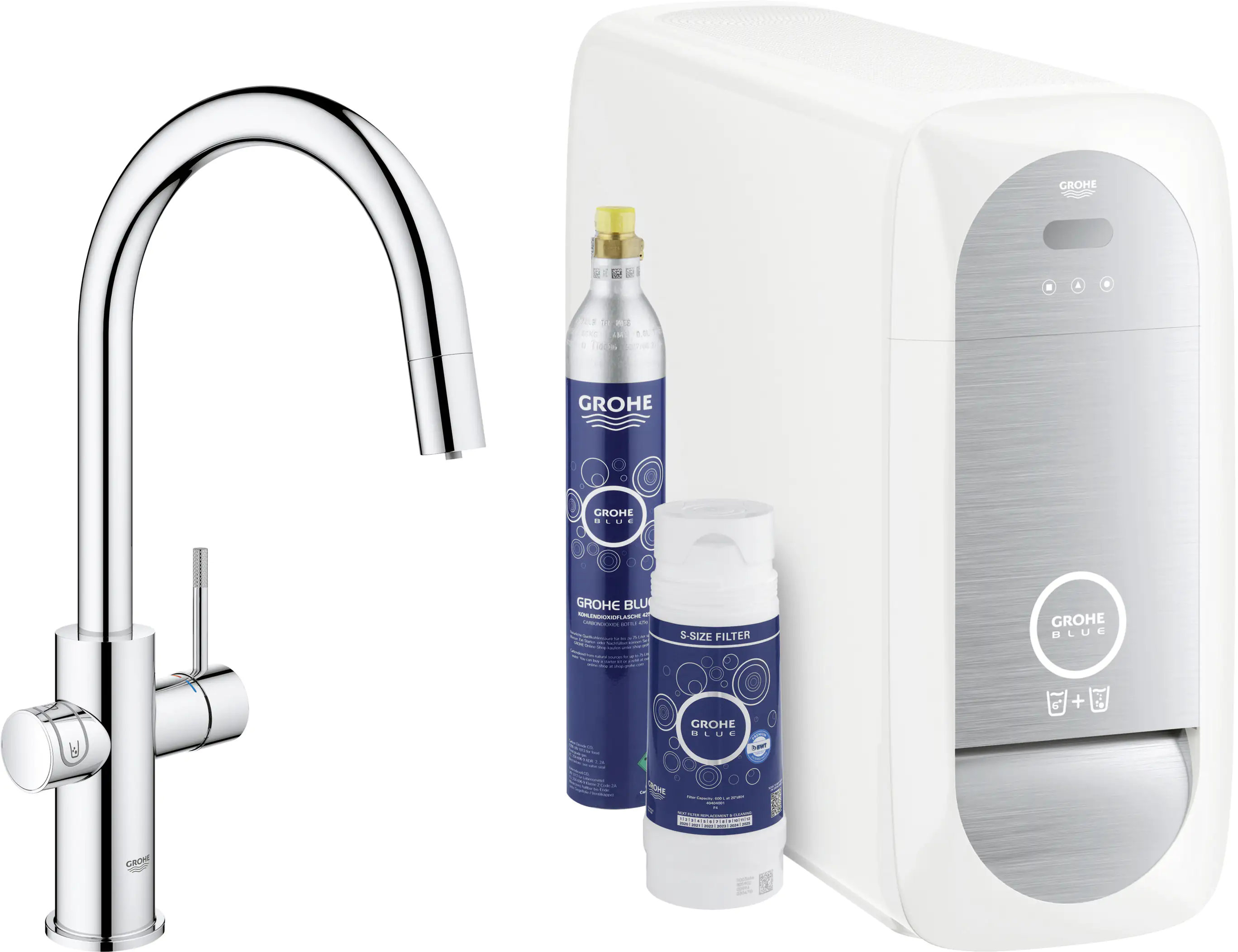 Grohe Blue Home C-Auslauf Starter Kit mit herausziehbarem Mousseurauslauf chrom