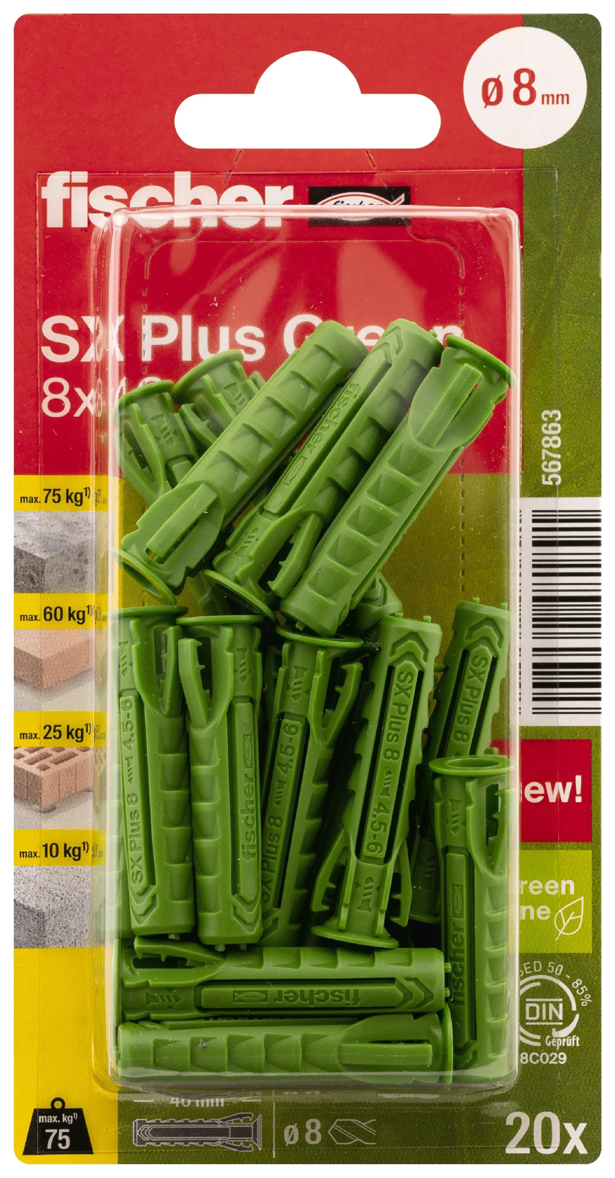 Fischer Spreizdübel SX Plus Green 8.0 x 40 mm - 20 Stück