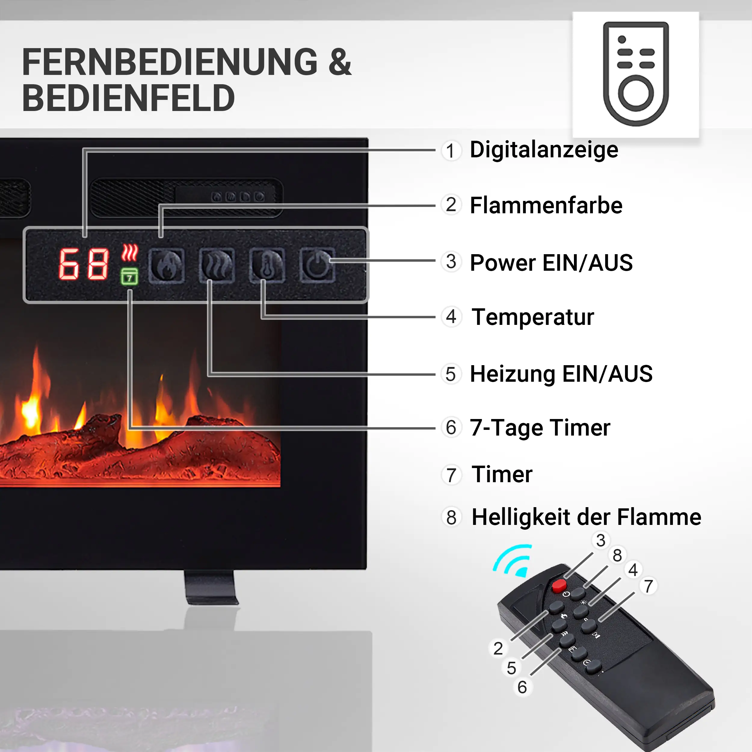 BALDERIA Elektrokamin schwarz Leif 36 1000/1800 Watt 43 x 92 cm