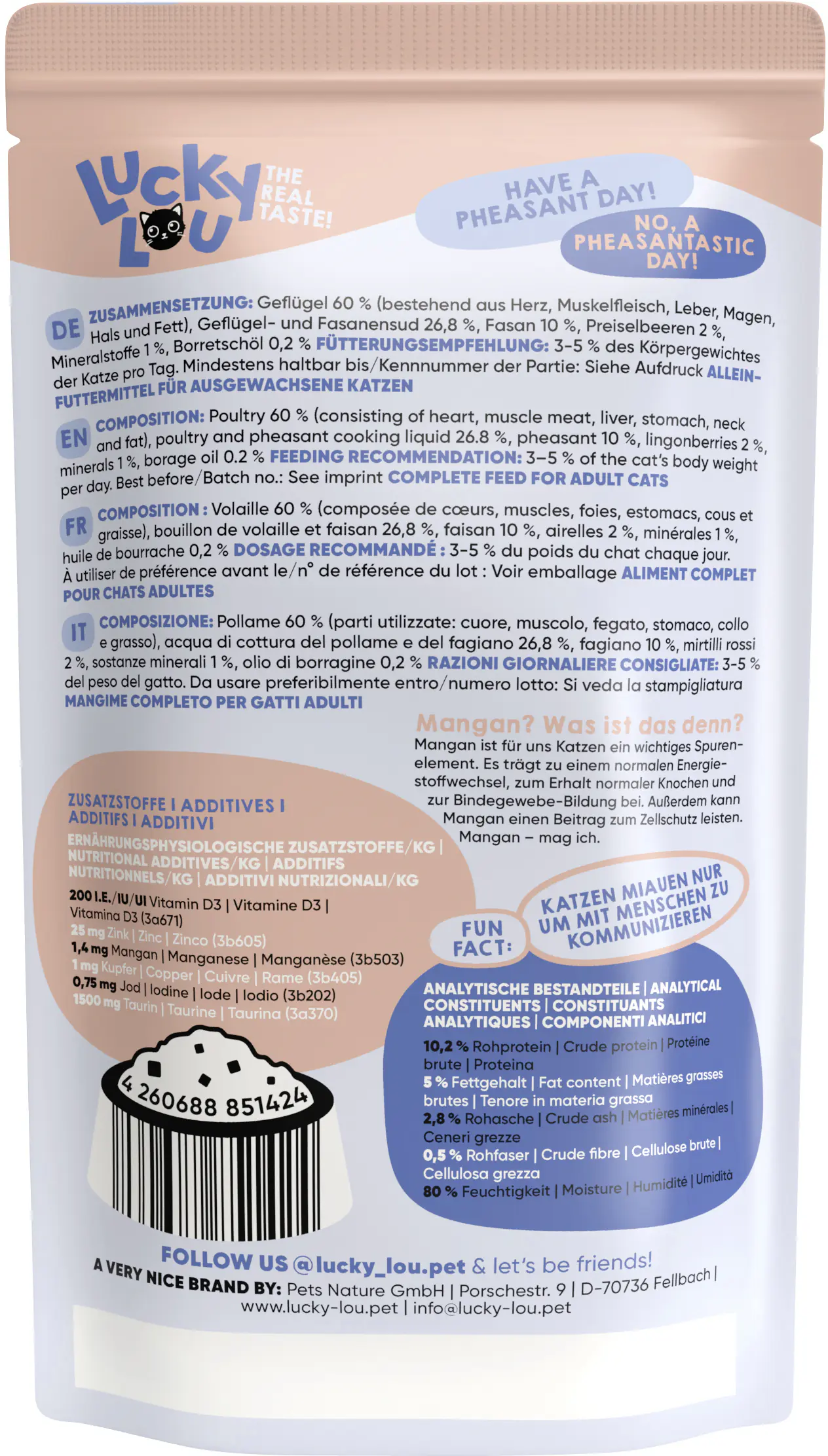 Lucky Lou Lifestage Adult Geflügel und Fasan 125g