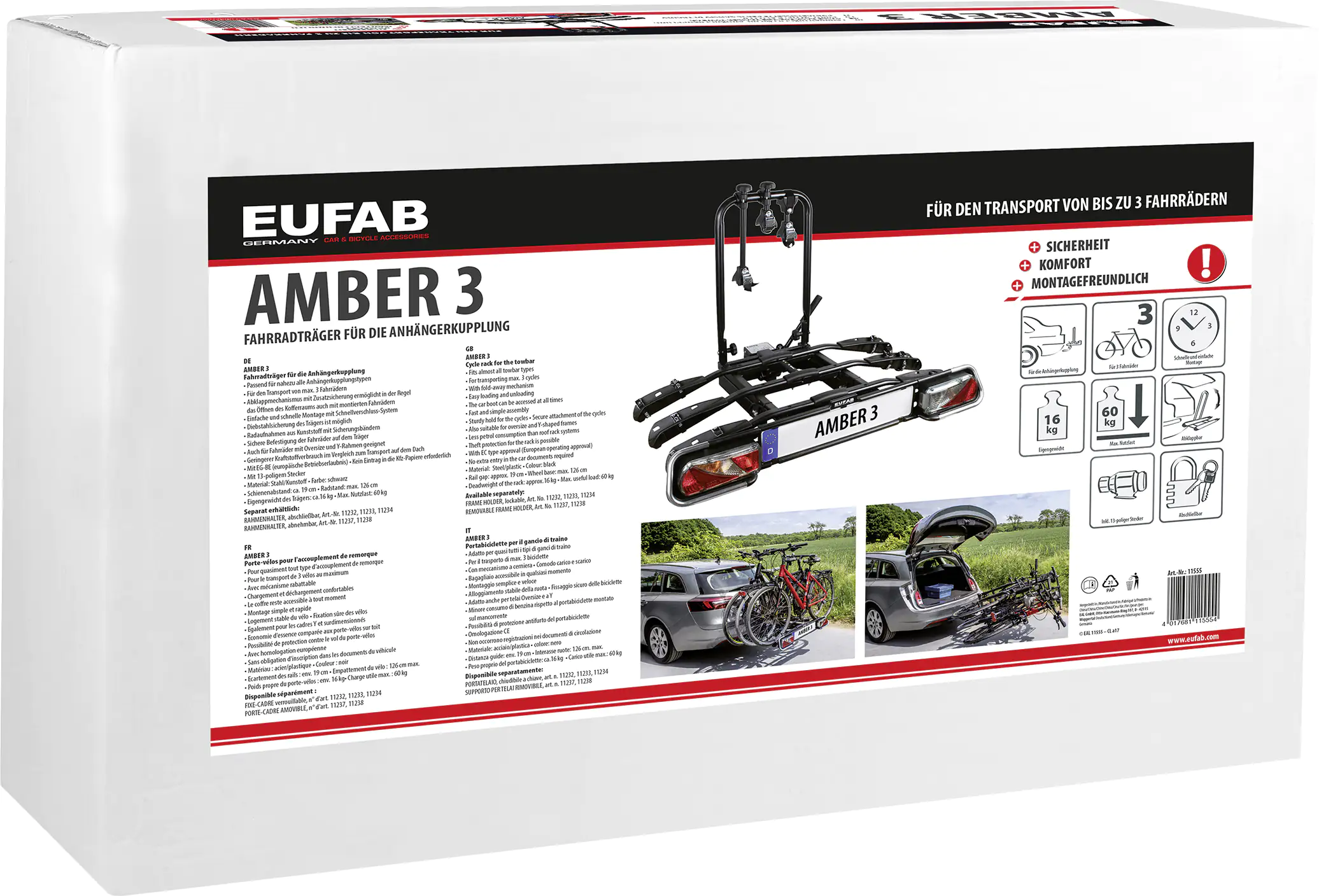 EUFAB Fahrradheckträger Amber III für 3 Fahrräder abklappbar