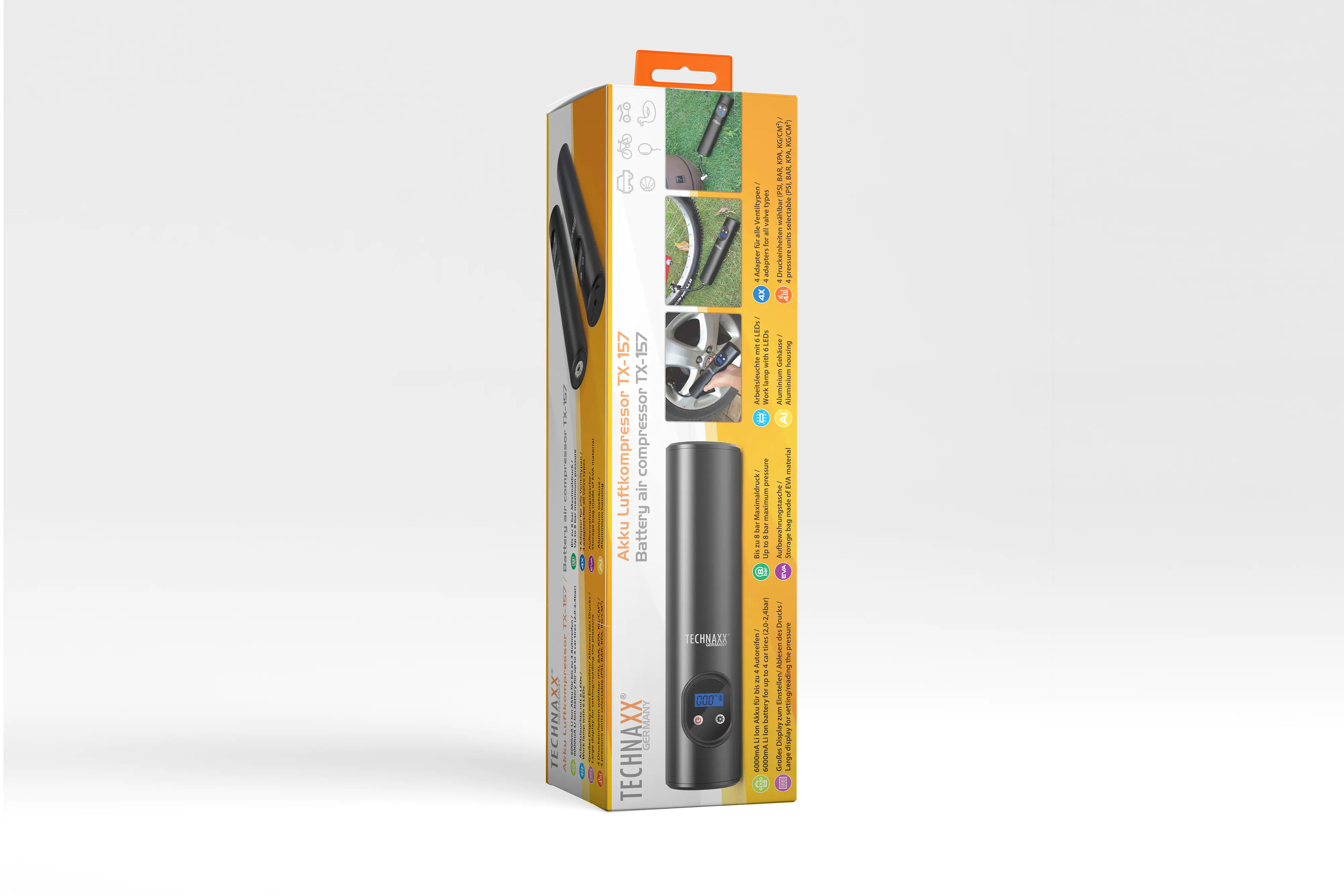 Technaxx Akku-Kompressor TX-157 max. 8 bar digitales Display inkl. Akku mit Arbeitslampe