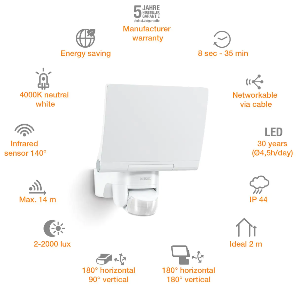 Steinel Strahler XLED Home 2 XL S Weiß mit Bewegungsmelder, Sensor