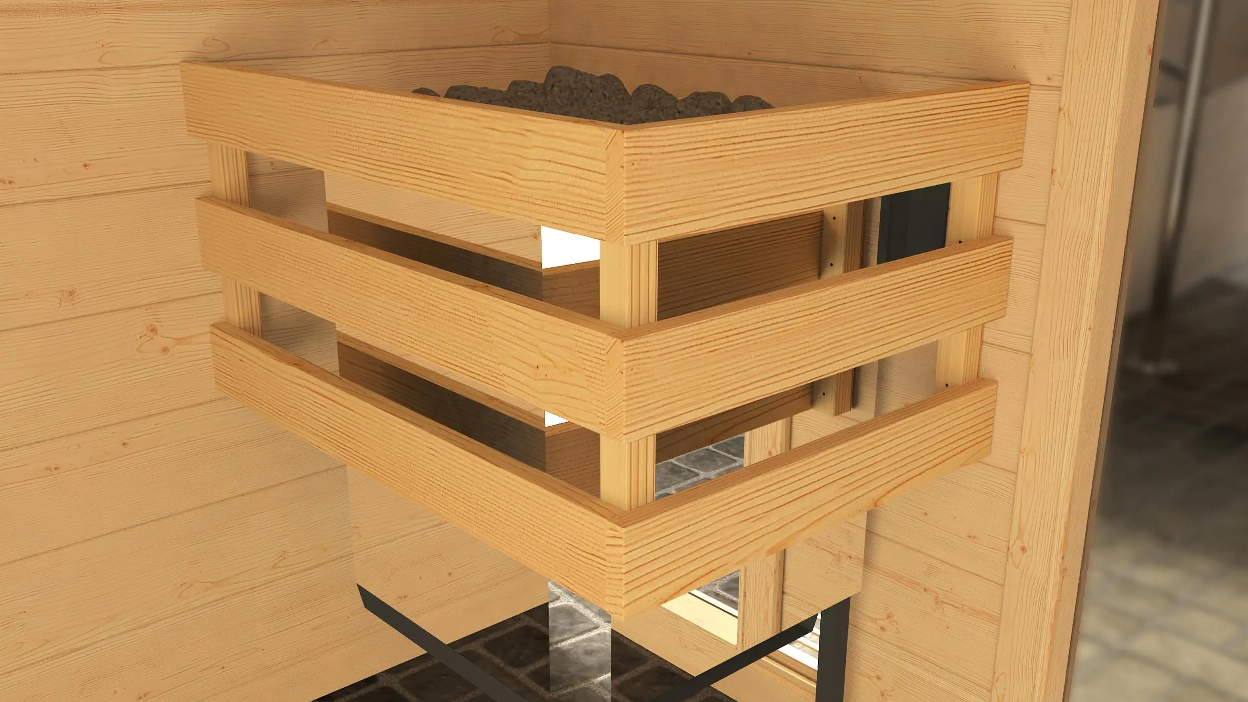 Weka Massivholzsauna Valida Eck 3 mit Glastür und Fenster
