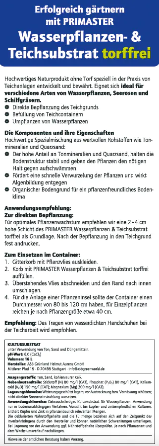 Primaster Wasserpflanzen-und Teicherde torffrei 16 L