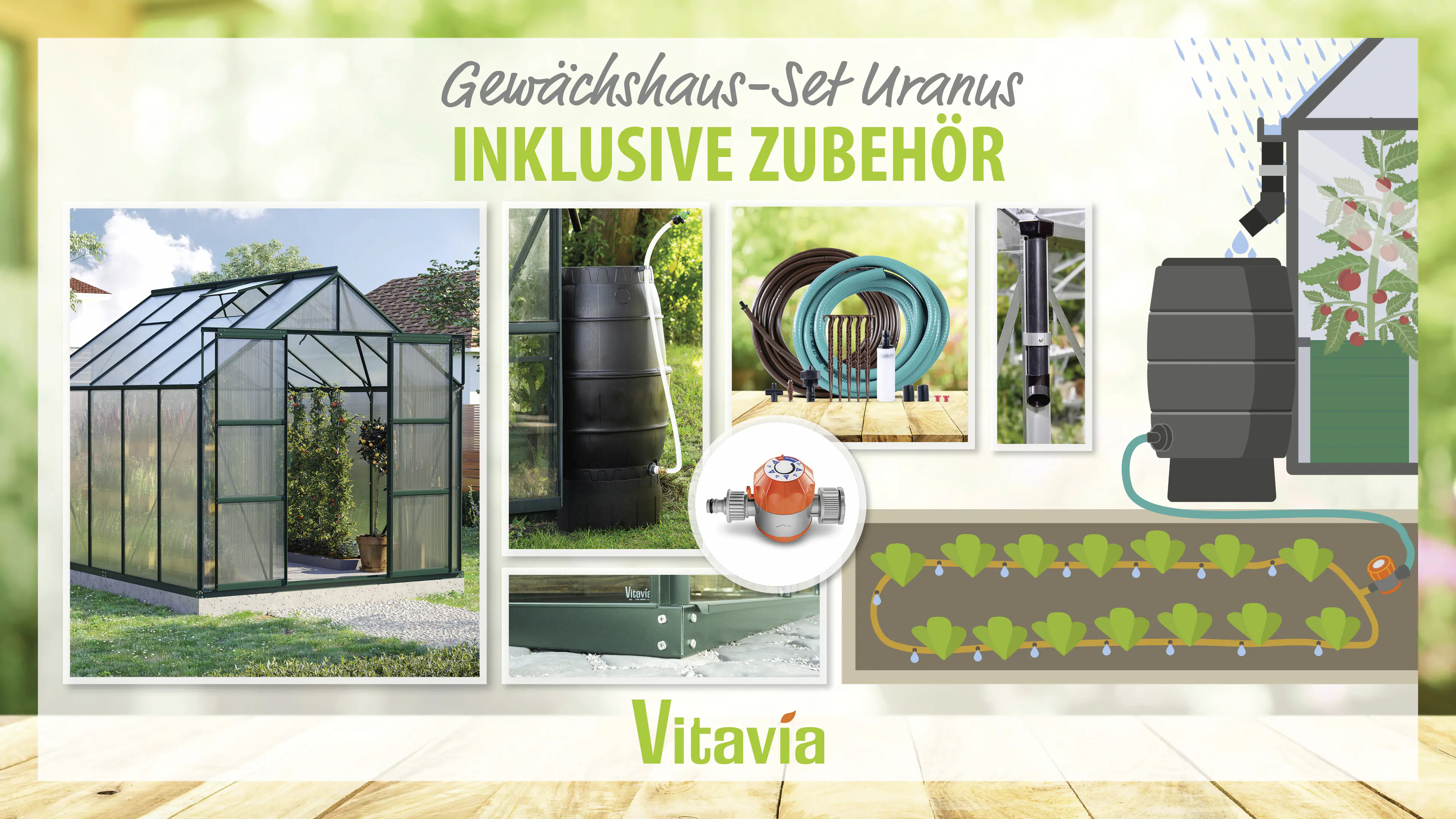 Vitavia Gewächshaus-Set Uranus 8300 HKP 4 mm smaragd 254 x 317 cm 