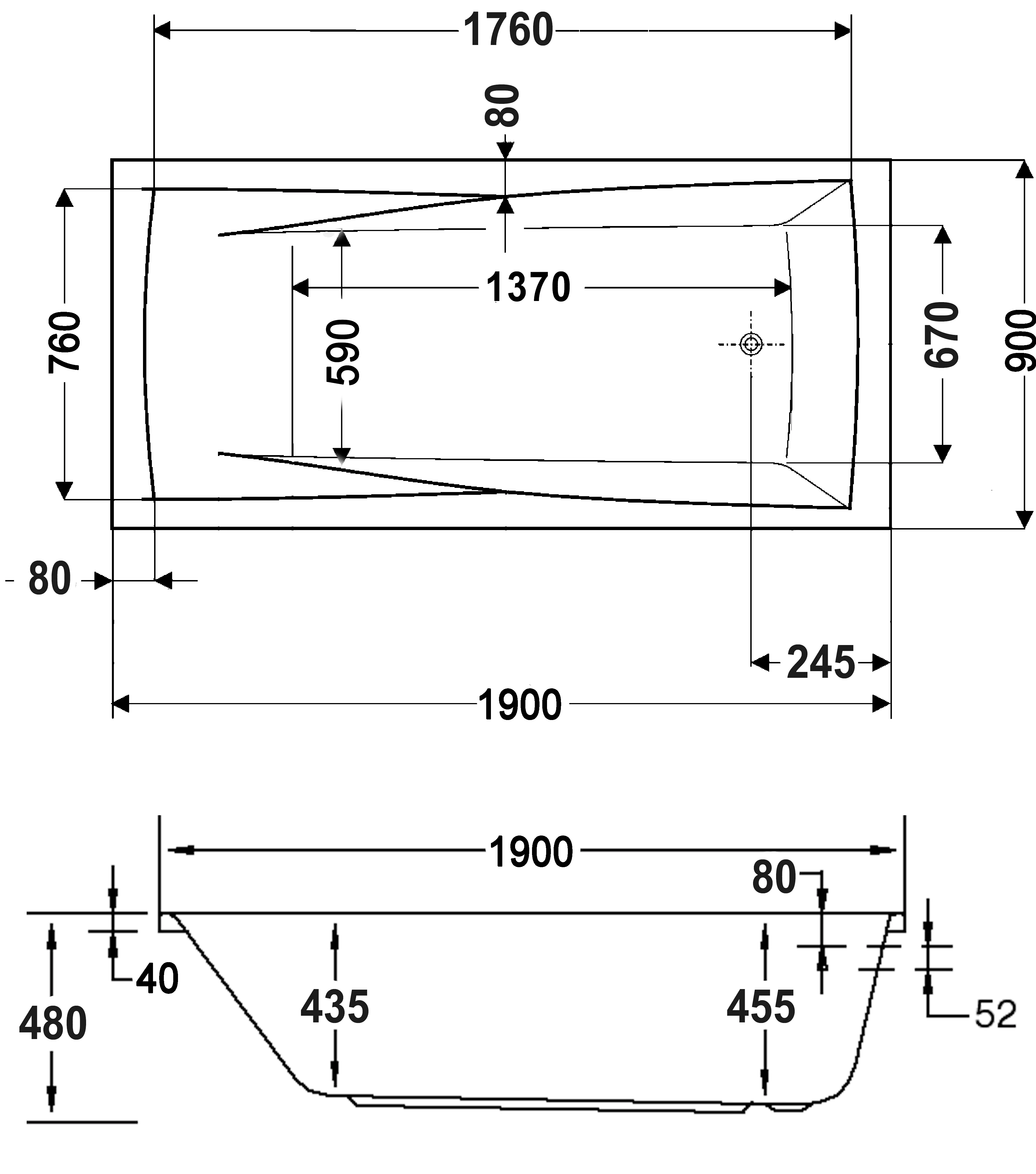 Ottofond Whirlpool-Badewanne Komplettset Atlanta 190 cm