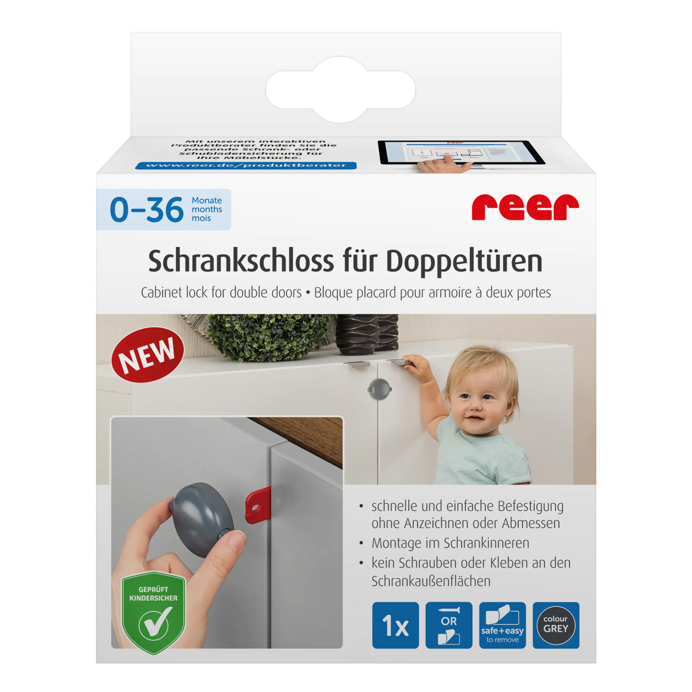 Reer Schrankschloss für Doppeltüren grau