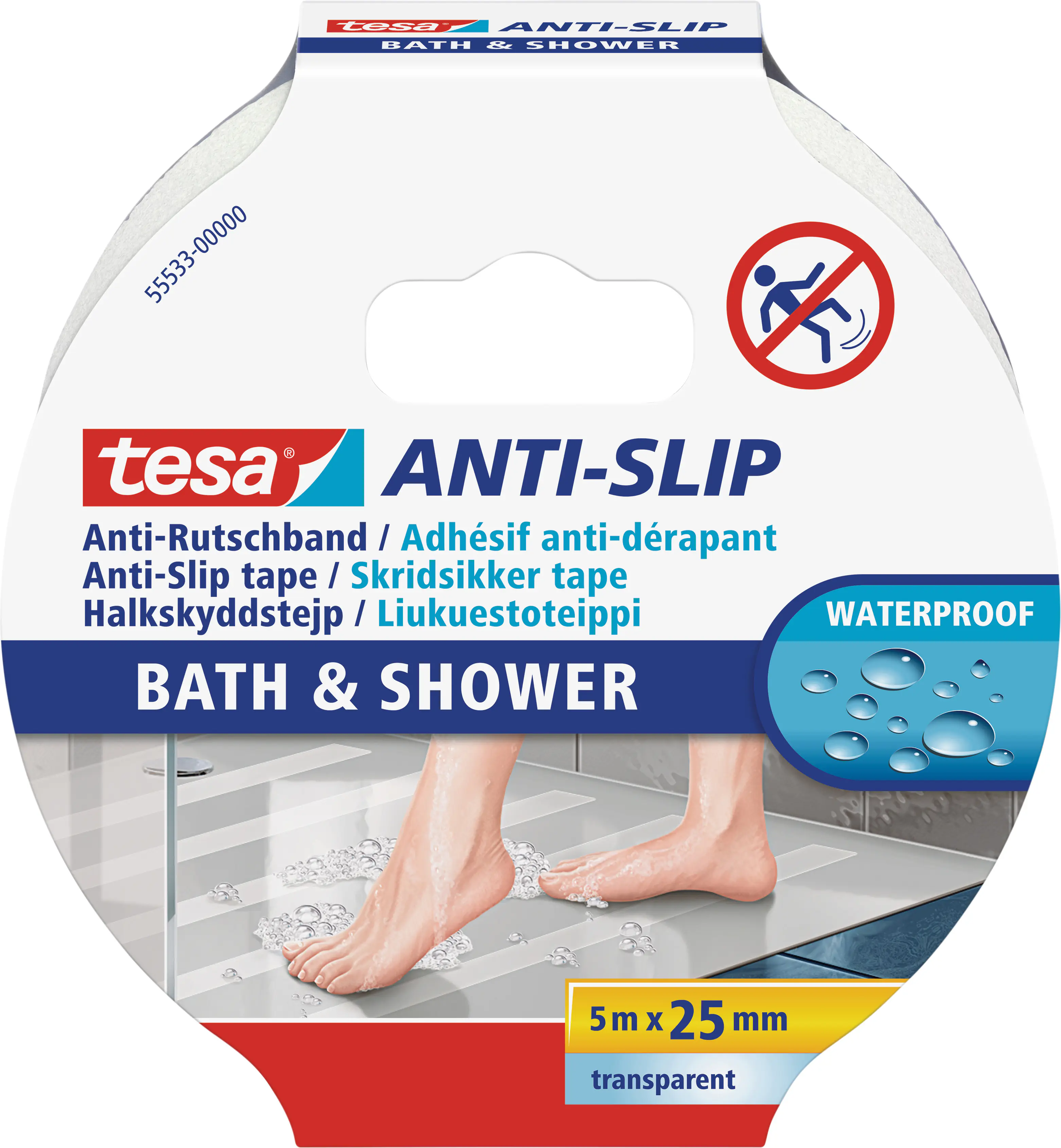tesa Anti-Rutschband Bad & Dusche 5 m x 25 mm, transparent