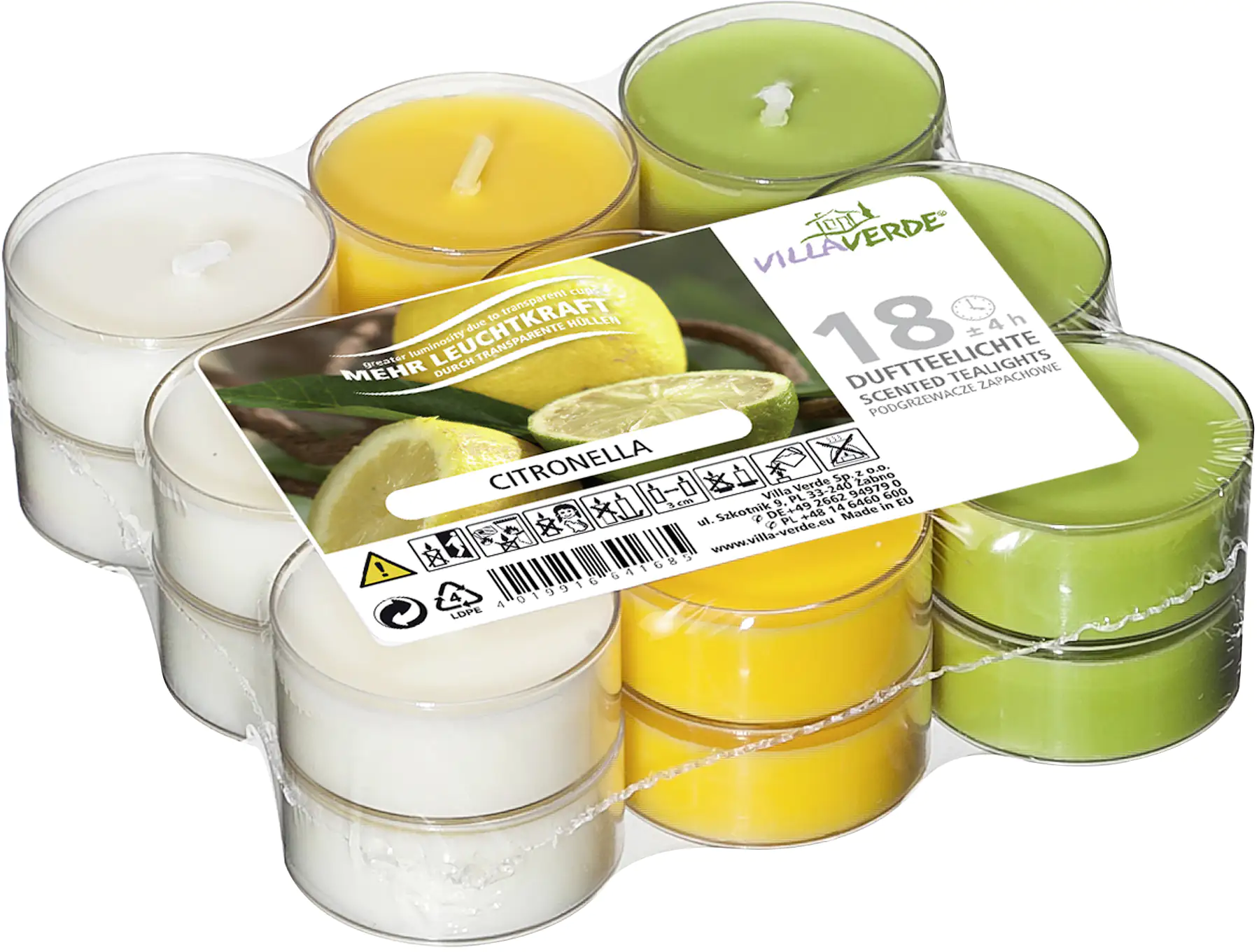 Villa Verde Duftteelichter Citronella, Höhe: 1,7 cm, Ø 3,8 cm, 18er Pack
