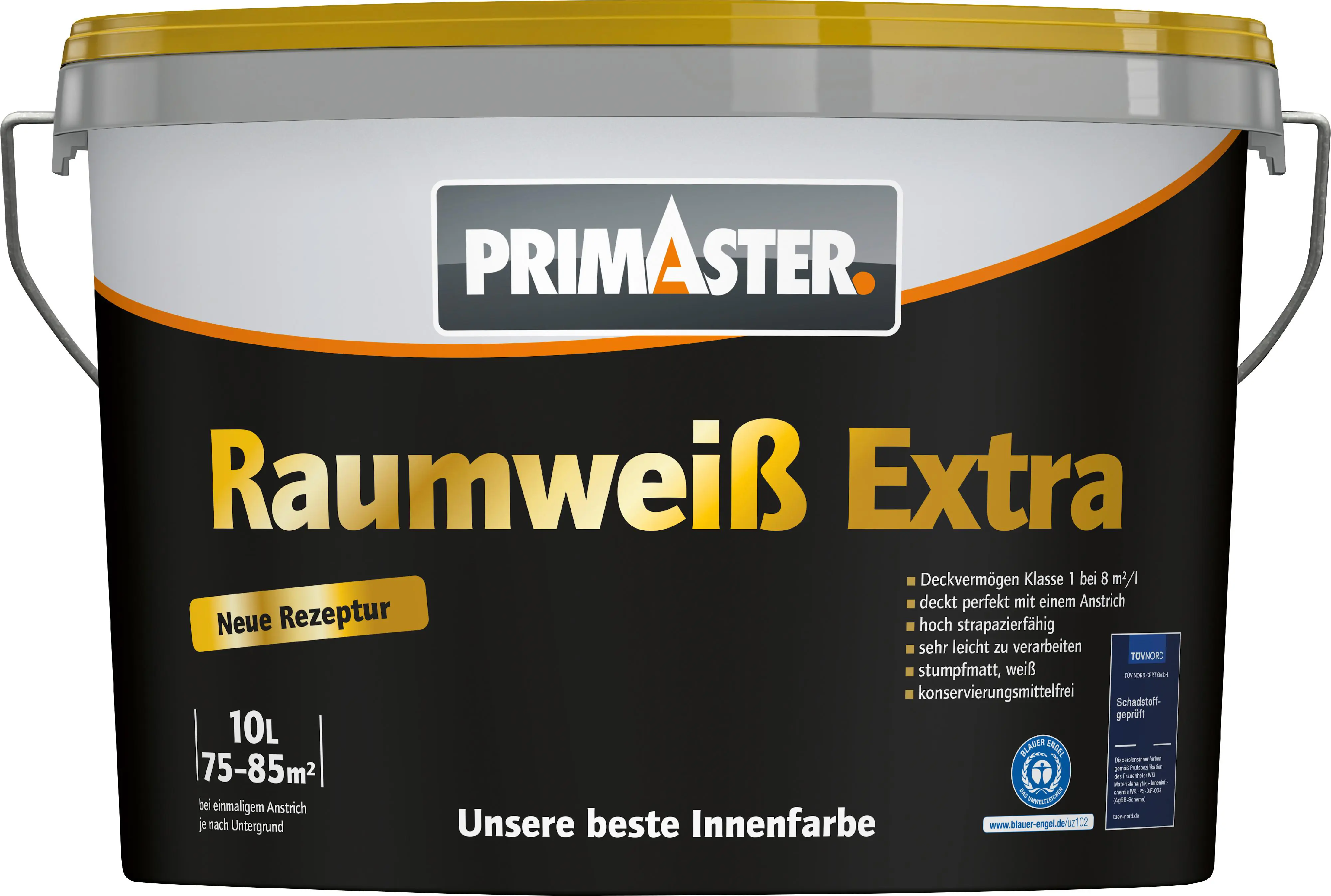 Primaster Raumweiß Extra Wandfarbe matt weiß konservierungsmittelfrei 10 L