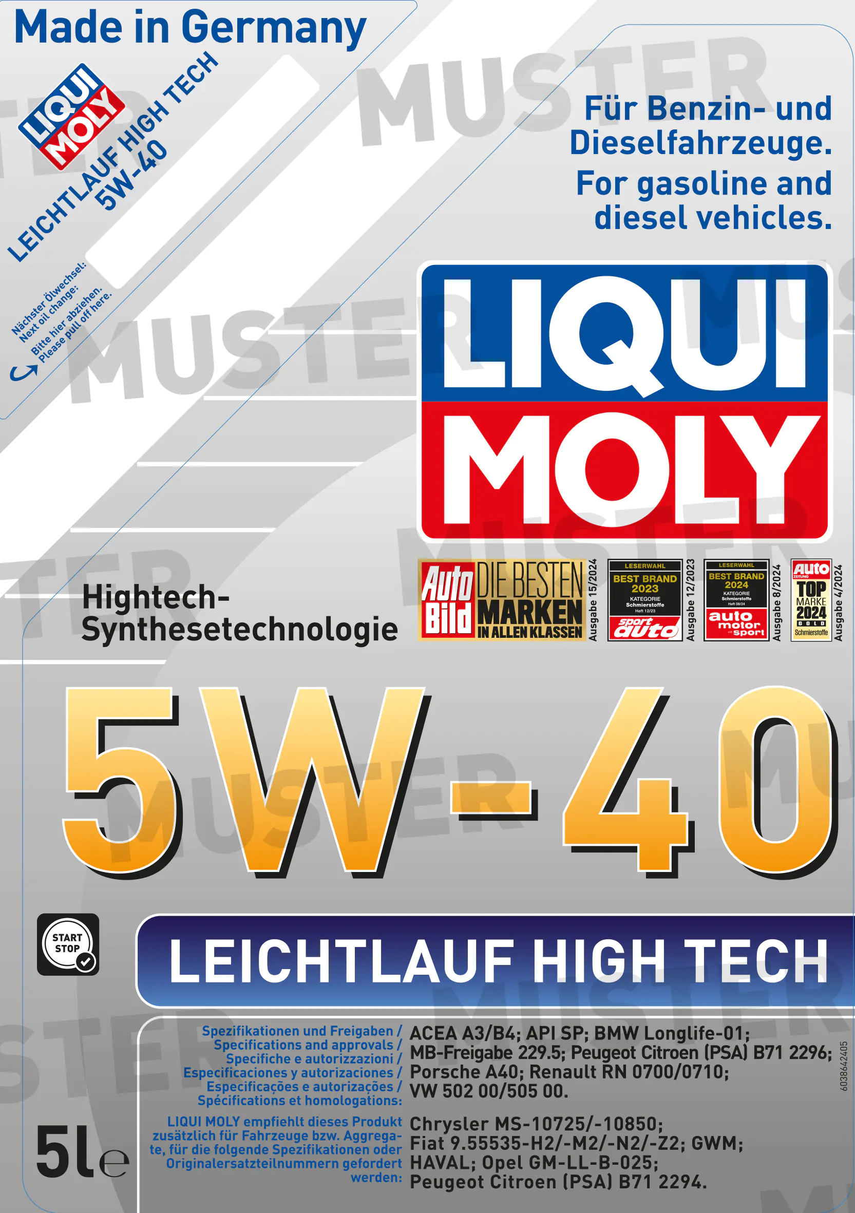 Liqui Moly Motoröl Leichtlauf High Tech 5W-40 5 L