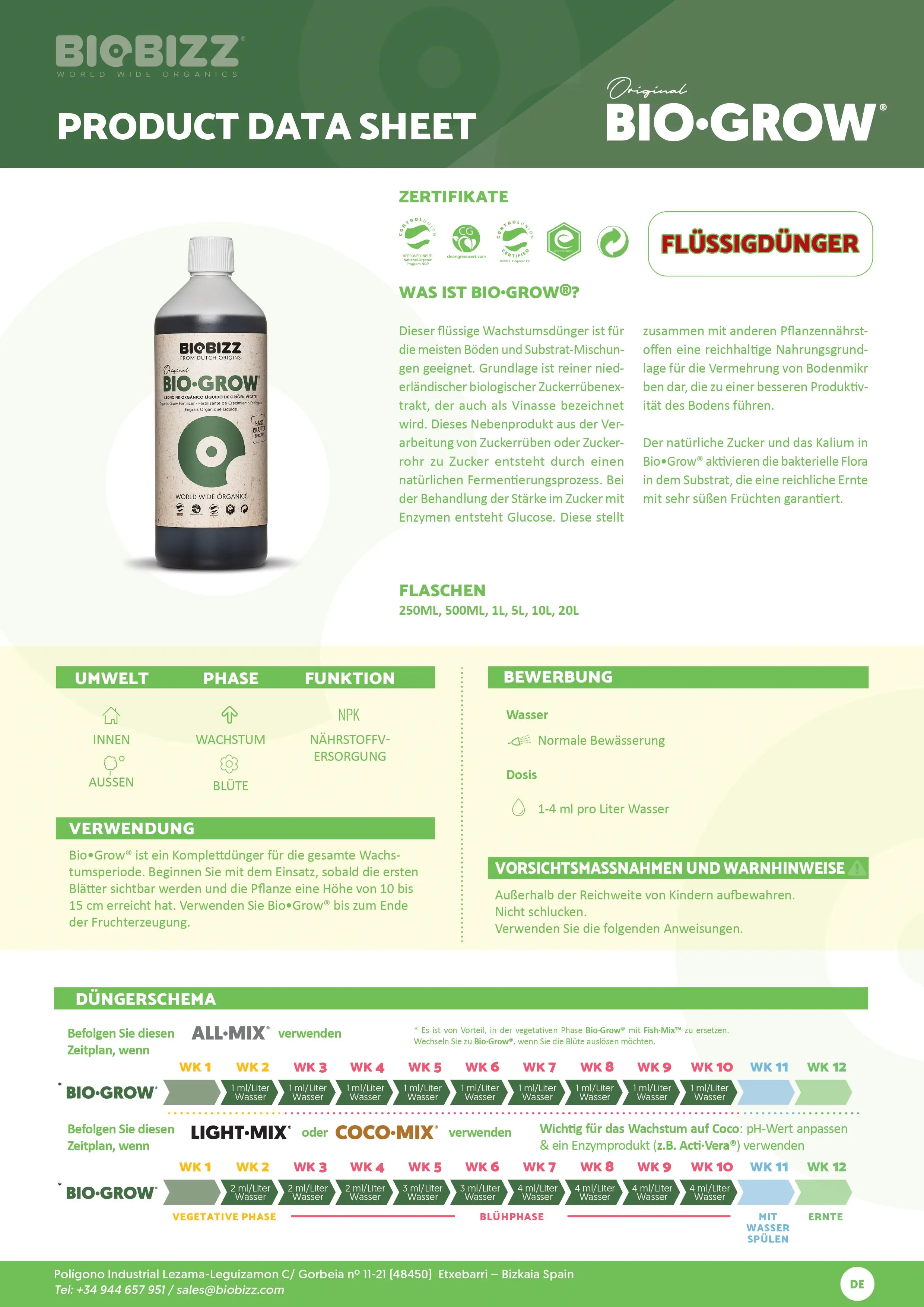 BioBizz Grow Dünger Bio-Grow 1 L