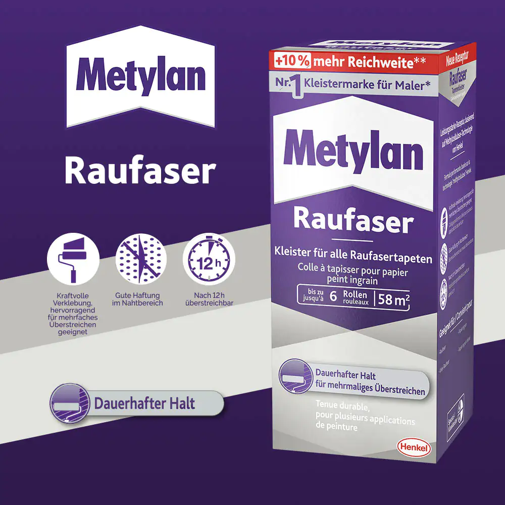 Metylan Raufaser Tapetenkleister 360 g Paket, trocknet transparent