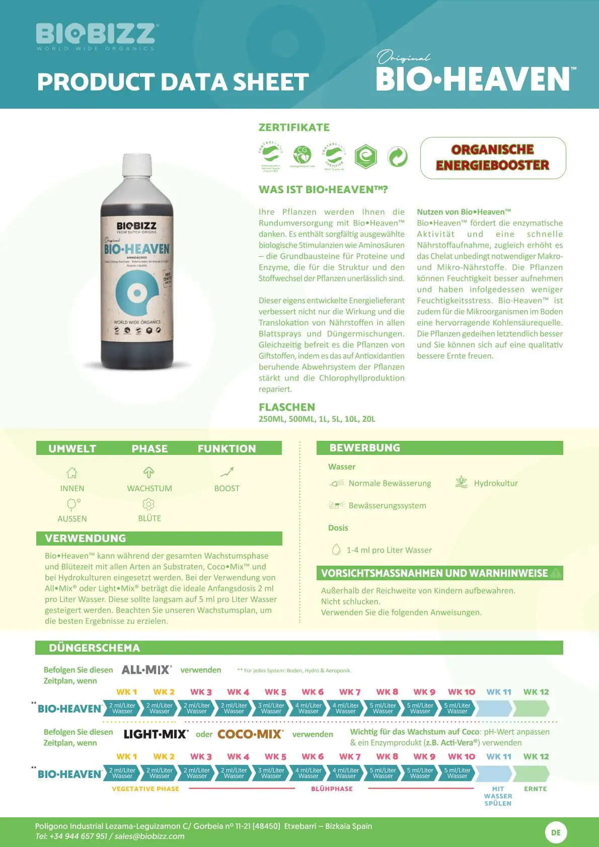 BioBizz Grow Dünger Bio-Heaven Energy Booster 250 ml