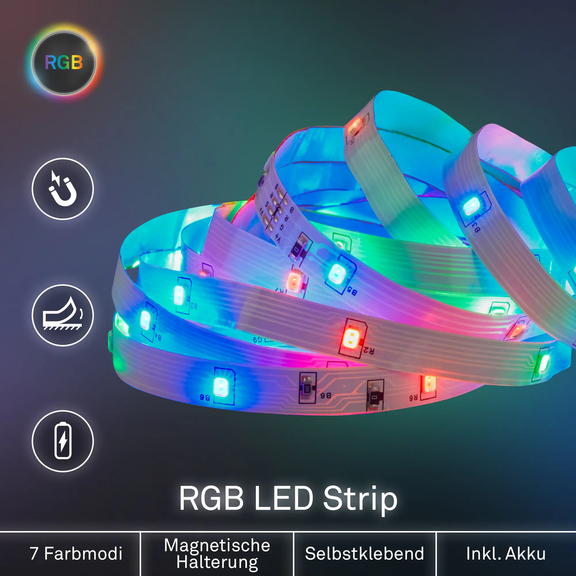 Briloner LED-Streifen RGB mit integriertem Akku 3 m weiß