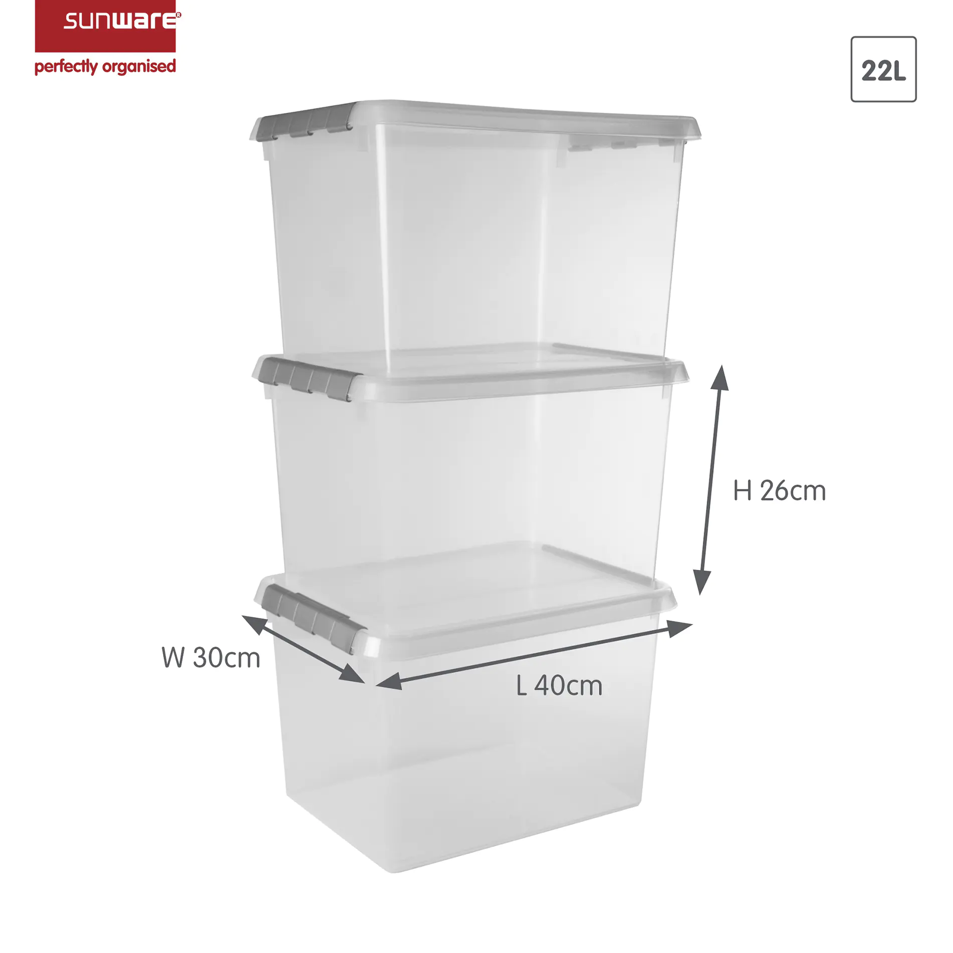Sunware Aufbewahrungsbox Comfort-Line mit Deckel 40 x 30 cm 22 L transparent 3er Set