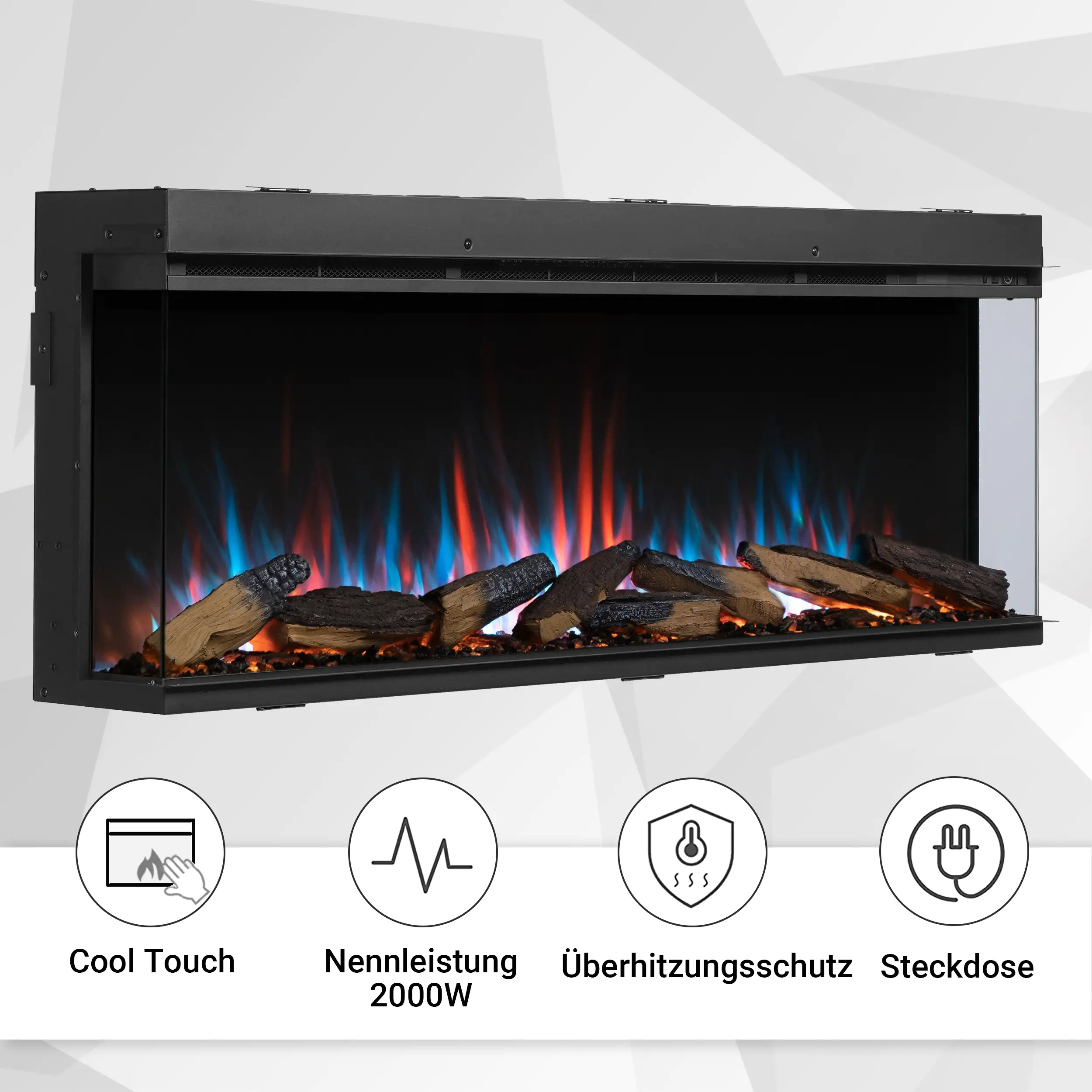 Balderia Elektrokamin schwarz Athena 52 1000/1500 Watt 49,5 x 132,8 cm