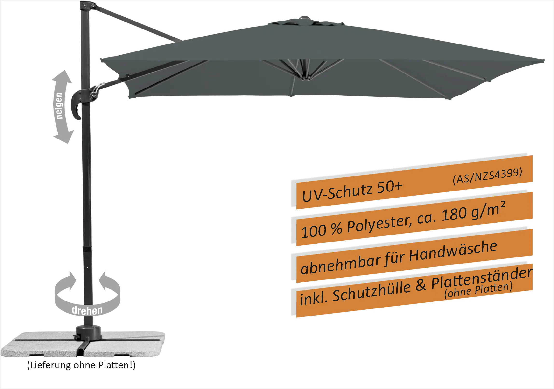 Schneider Ampelschirm Rhodos Junior anthrazit 270 x 270 cm inkl. Sonnenschirmhülle