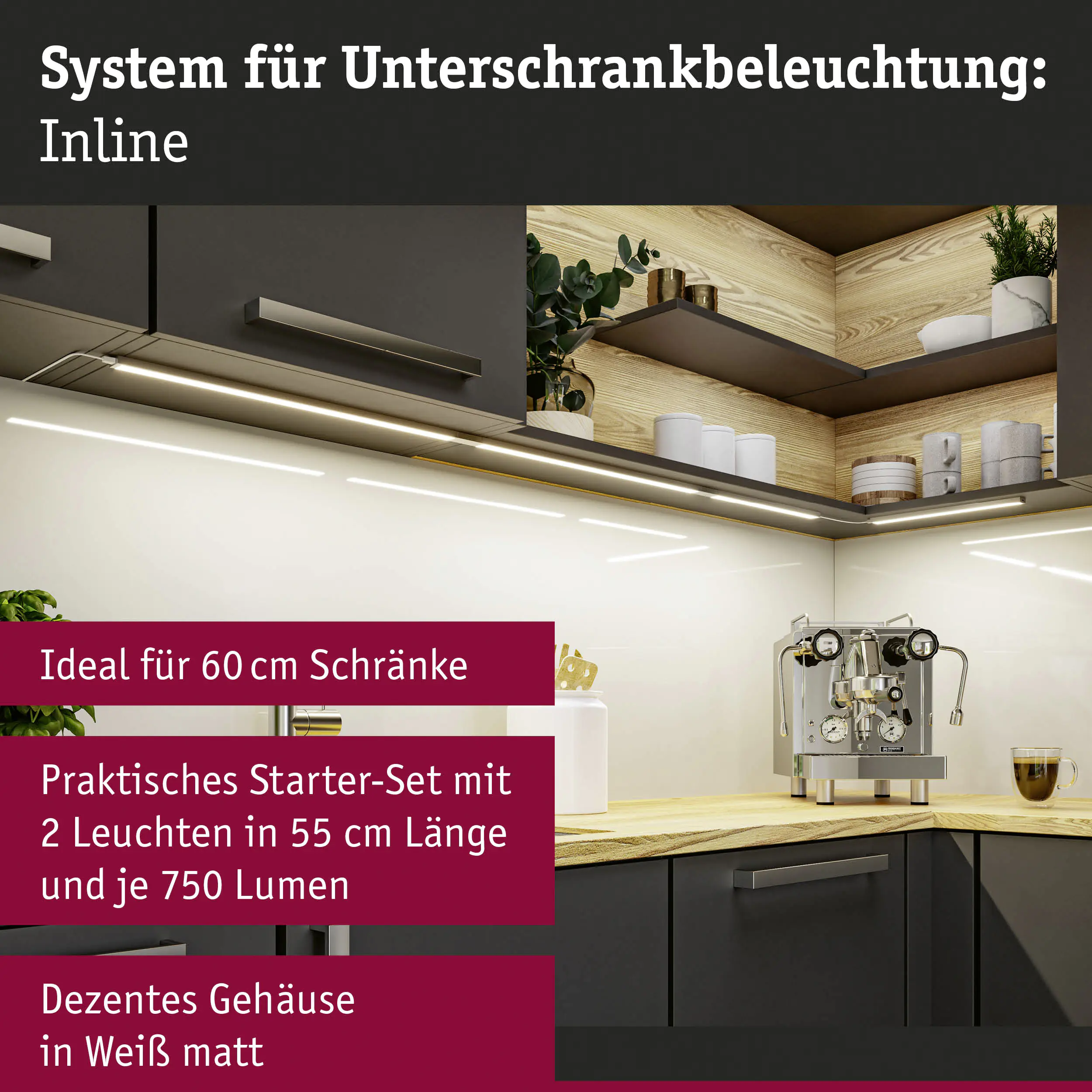 Paulmann LED Lichtleiste Inline weiß 55 cm TW 2er Set