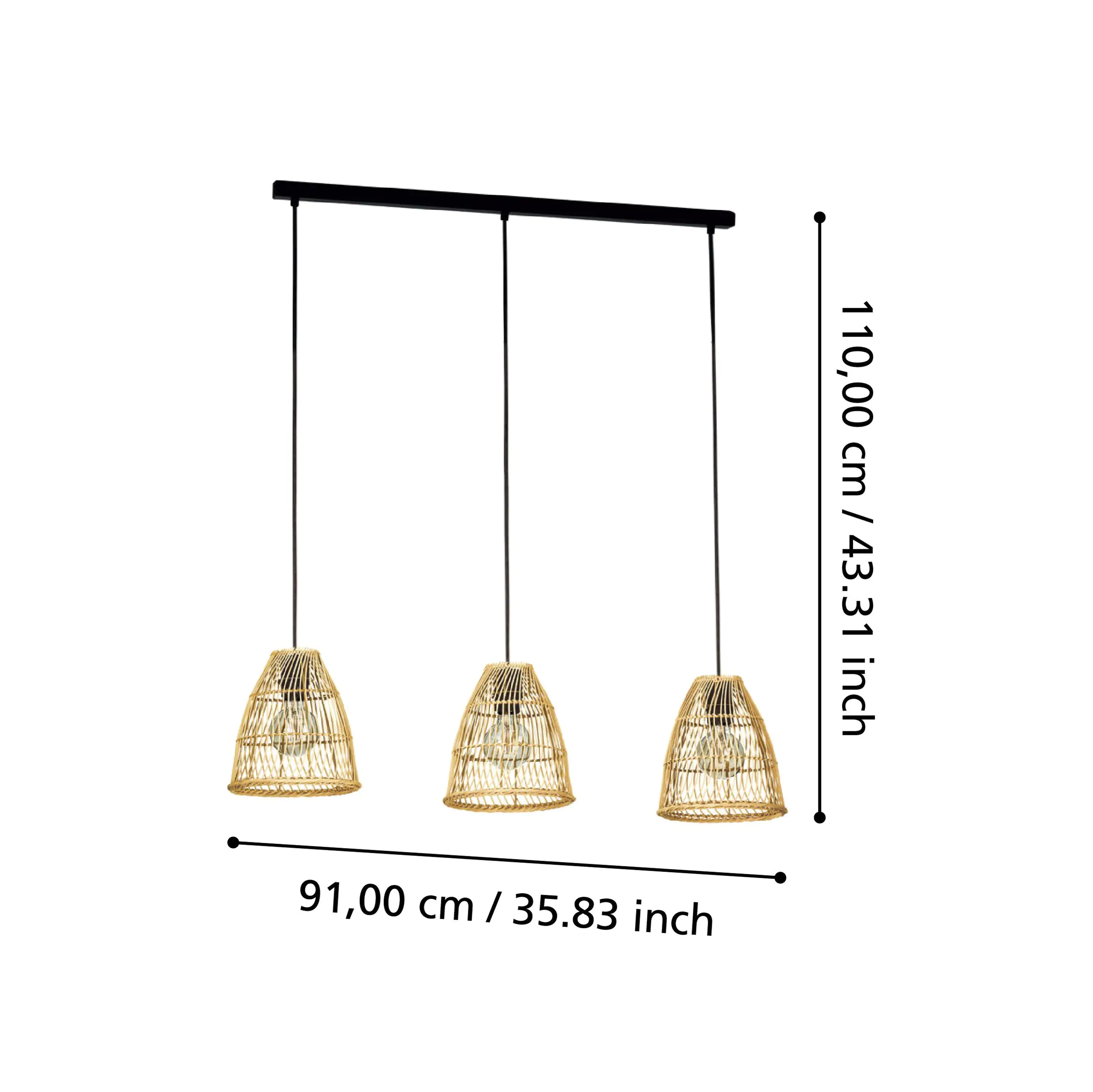 Eglo 3er Pendelleuchte Ayesgarth schwarz natur 91 x 21 x 110 cm E27