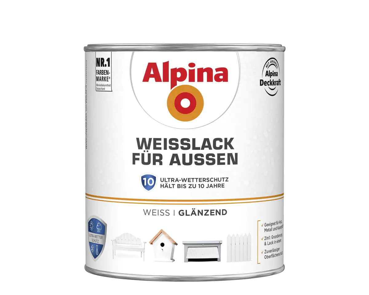 Alpina Weißlack für Außen 2 L weiß glänzend