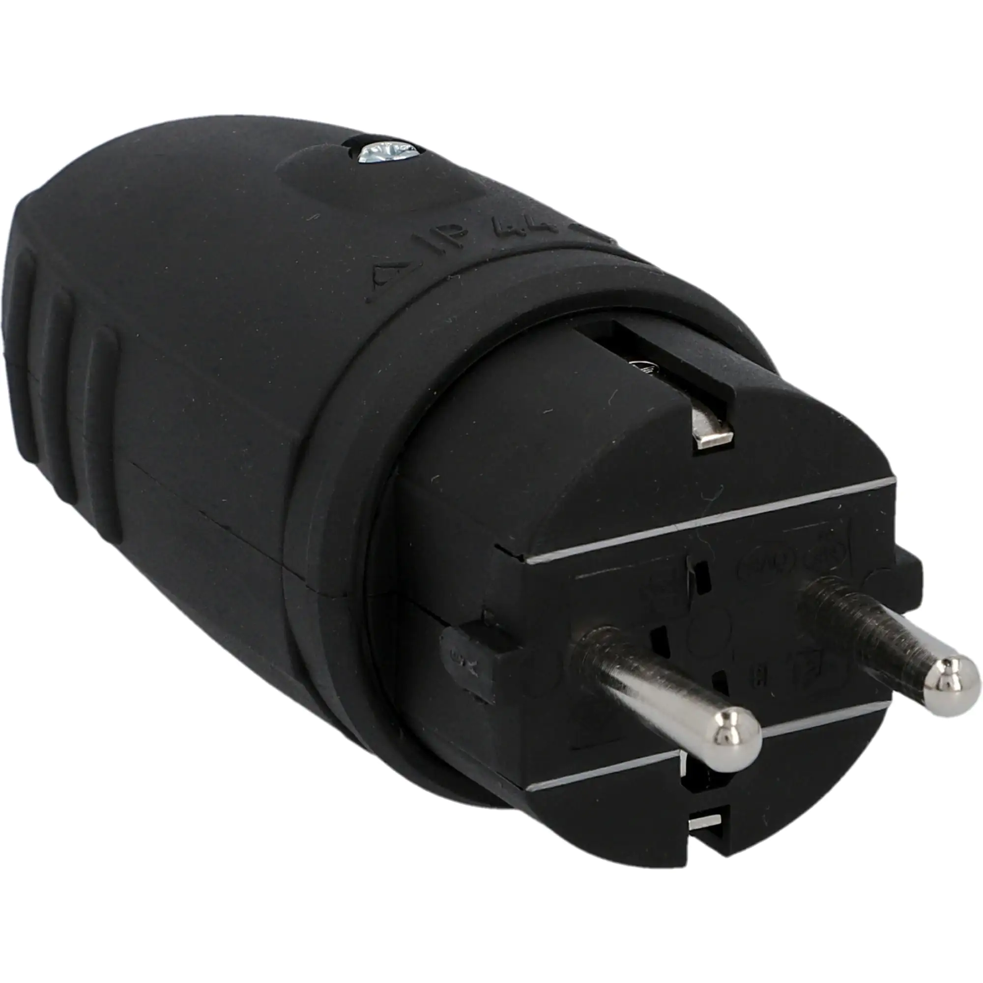 Schutzkontakt-Stecker Gummi PVC-Ein IP44, mit Knickschutz, schwarz