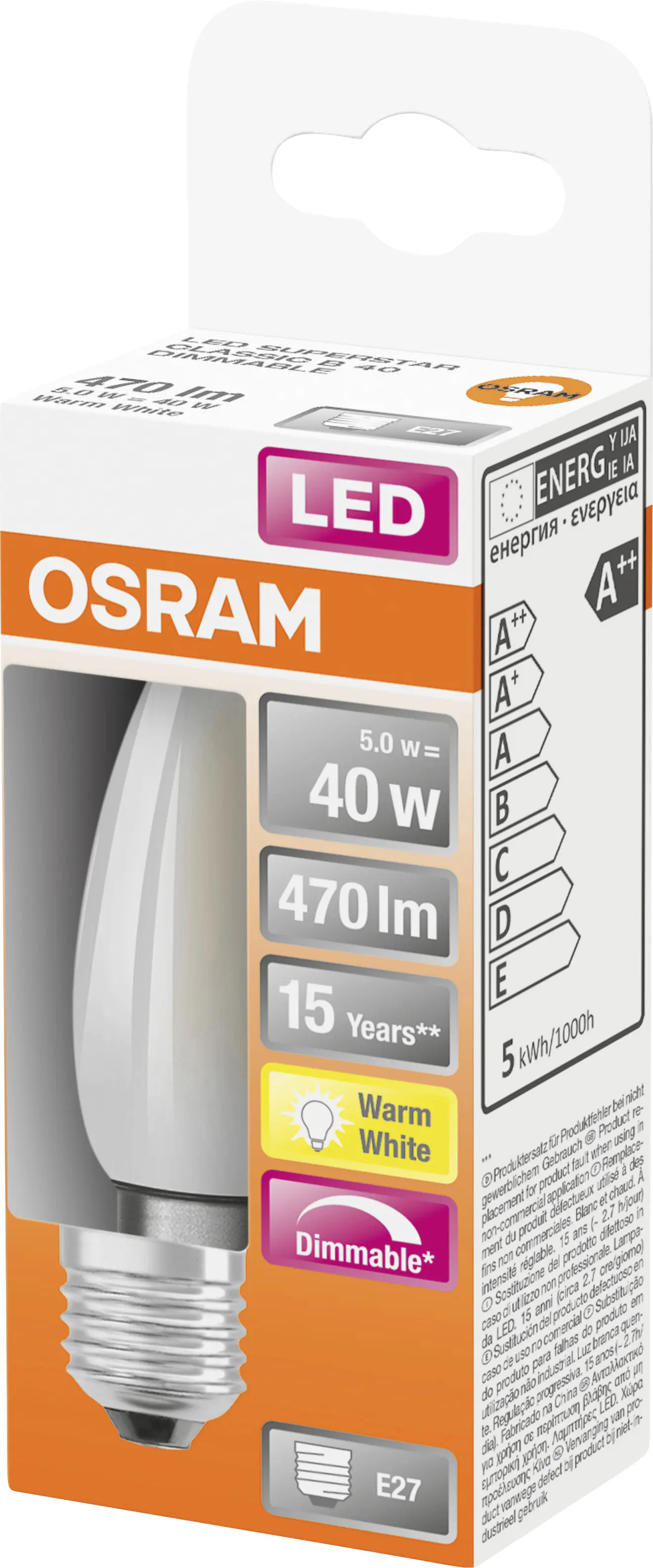 Osram LED Leuchtmittel Retrofit Classic B40 E27 5W dimmbar matt