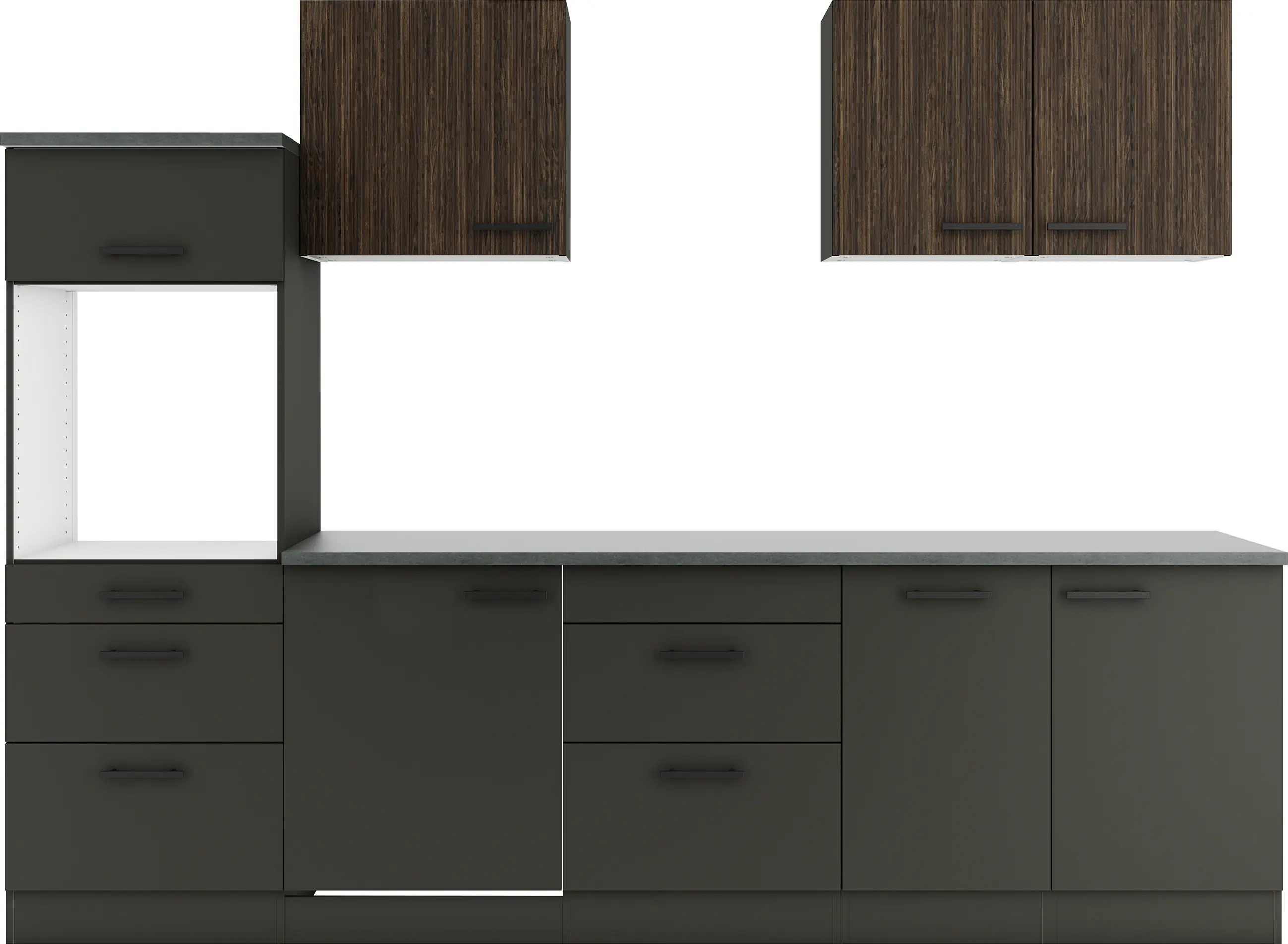 Optifit Küchenzeile Rimini 409/Madrid 420 ohne Geräte nussbaum/anthrazit 270 cm