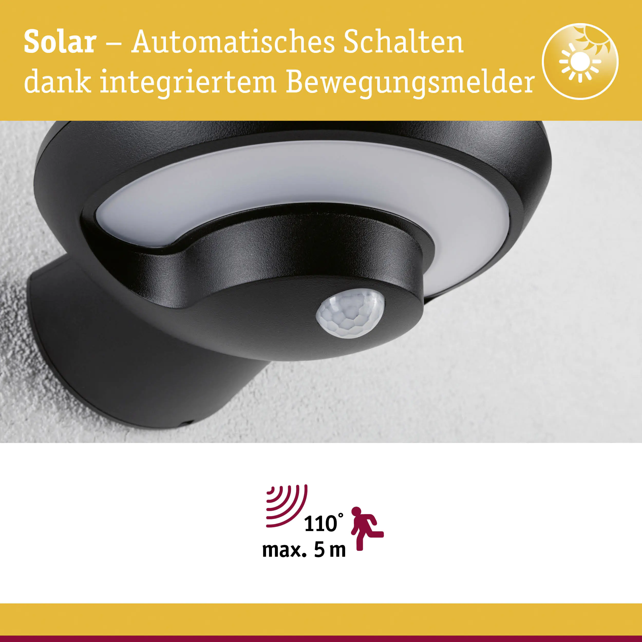 Paulmann Solar-Wandleuchte Borola anthrazit warmweiß mit Bewegungsmelder