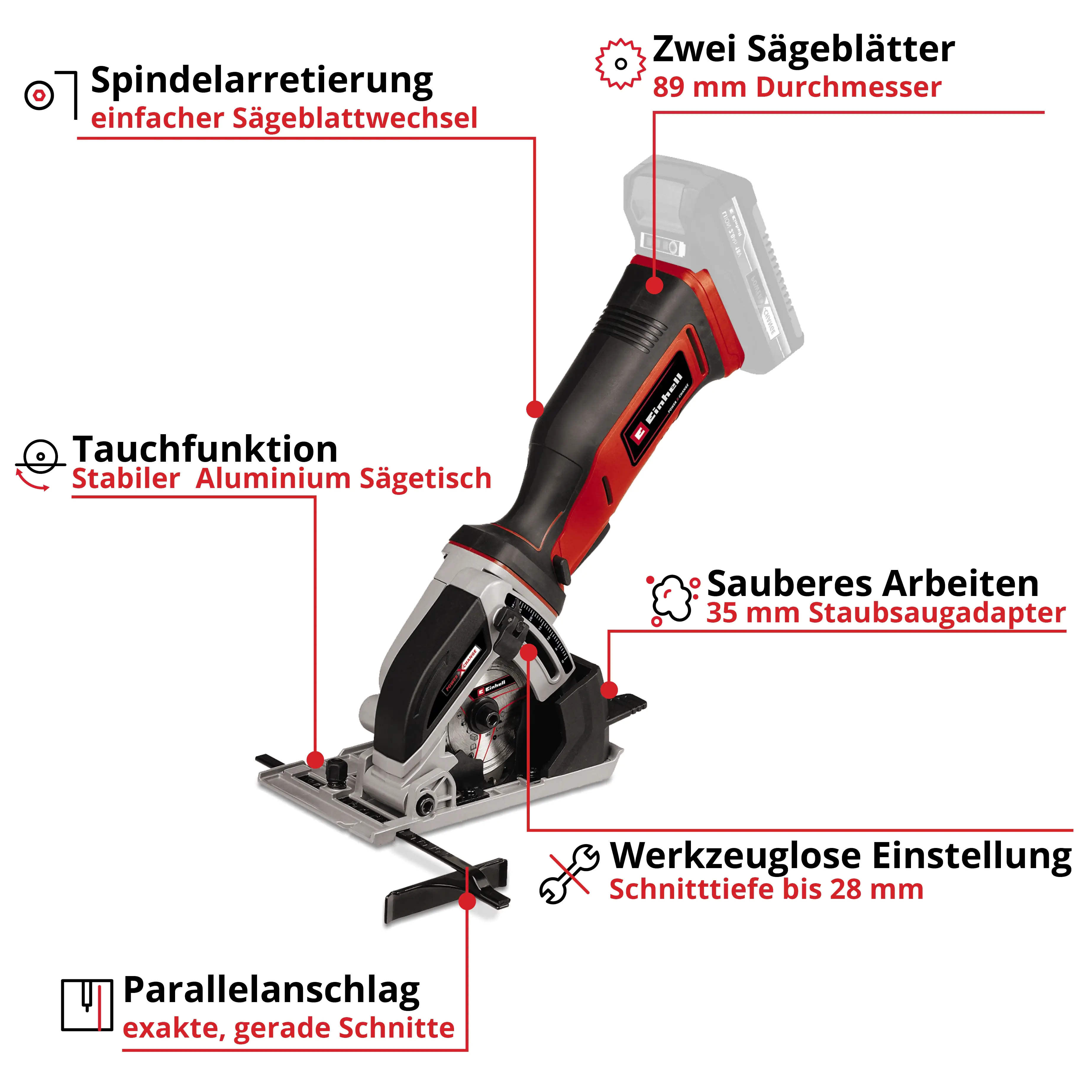 Einhell Akku-Mini-Handkreissäge TE-CS 18/89 Li Solo 18 V