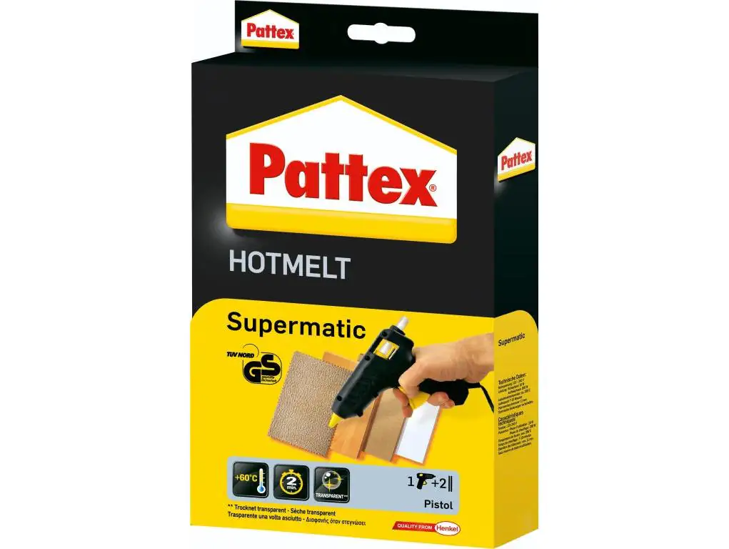 Pattex Hotmelt Supermatic Heißklebepistole 1 Stück inkl. 2 Hot Sticks