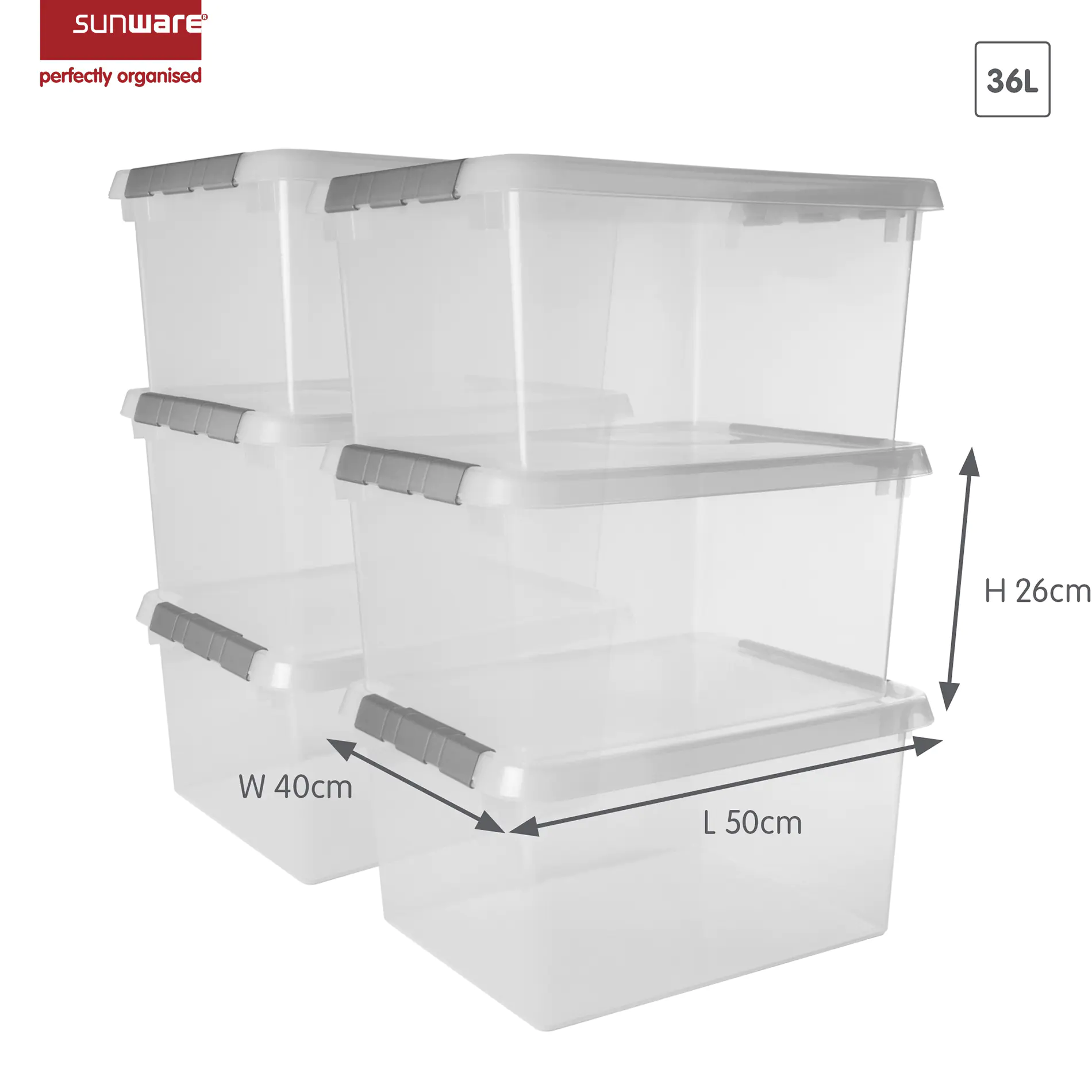 Sunware Aufbewahrungsbox Comfort-Line mit Deckel 50 x 40 cm 36 L transparent 6er Set