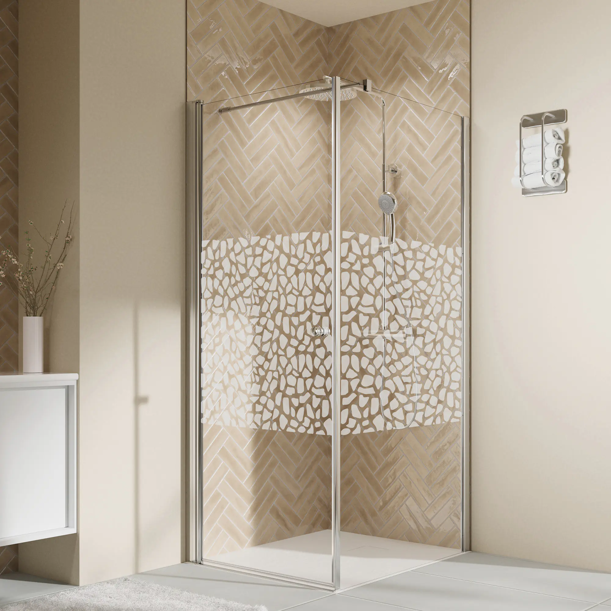 Breuer Dusch Drehtür Elana 2.0 rund 90 x 200 cm Terrazzo alu chromeffekt 