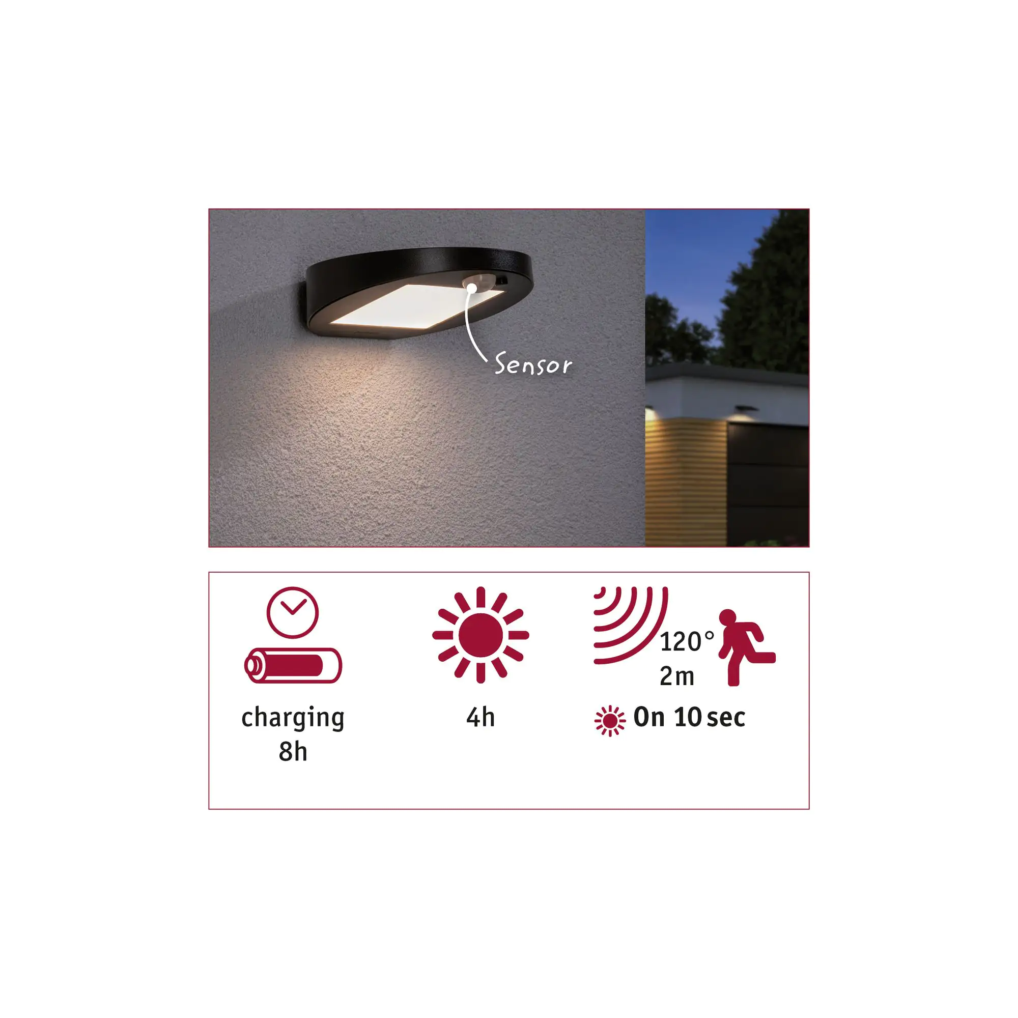 Paulmann Outdoor Solar Wandleuchte Ryse anthrazit warmweiß Bewegungsmelder