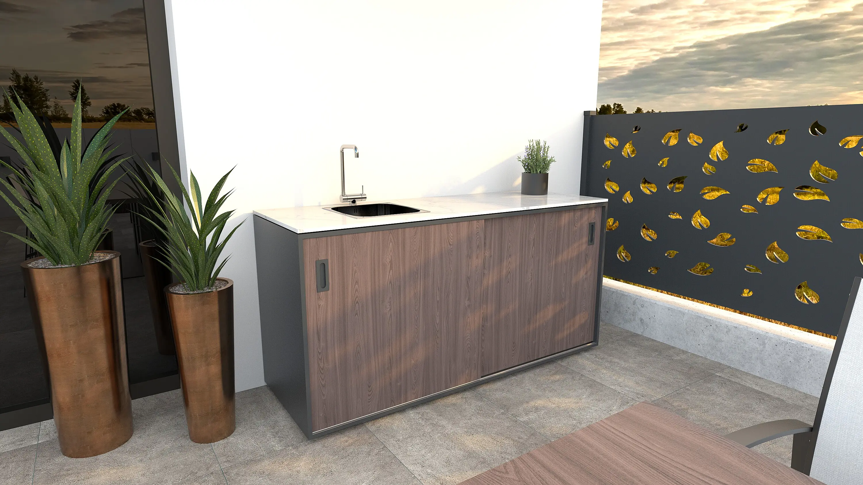 Bellano Living Element für Outdoorküchen inkl. Spüle links und 2 Türen walnuss