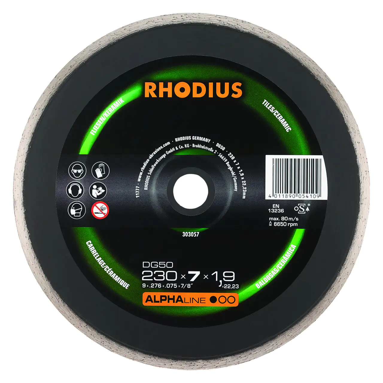 Rhodius Diamanttrennscheibe DG50 Fliesen Ø 230 mm Bohrung 22,23 mm