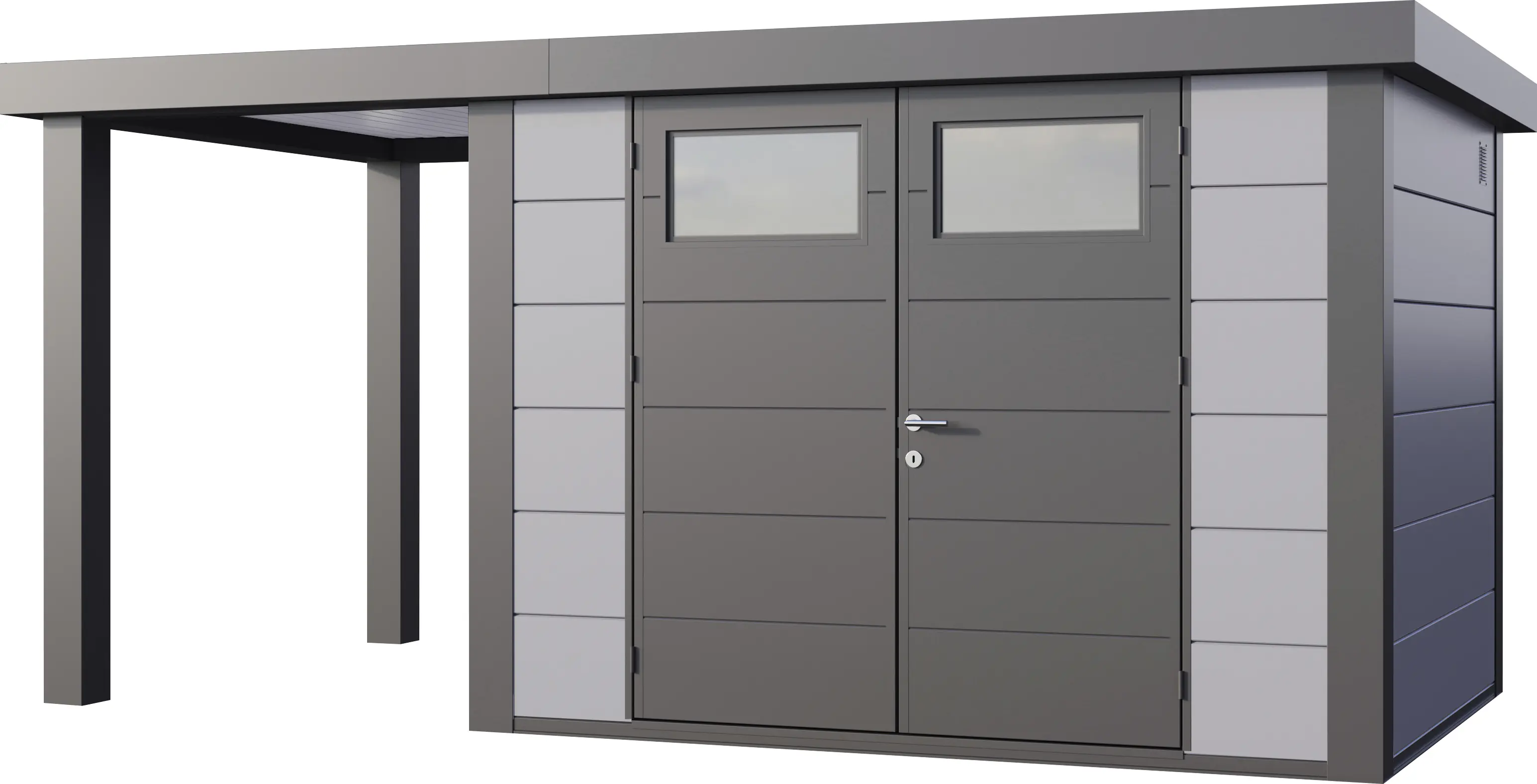 Telluria Gerätehaus Classico Open Lounge S 3024 links lichtgrau 466 x 238 cm