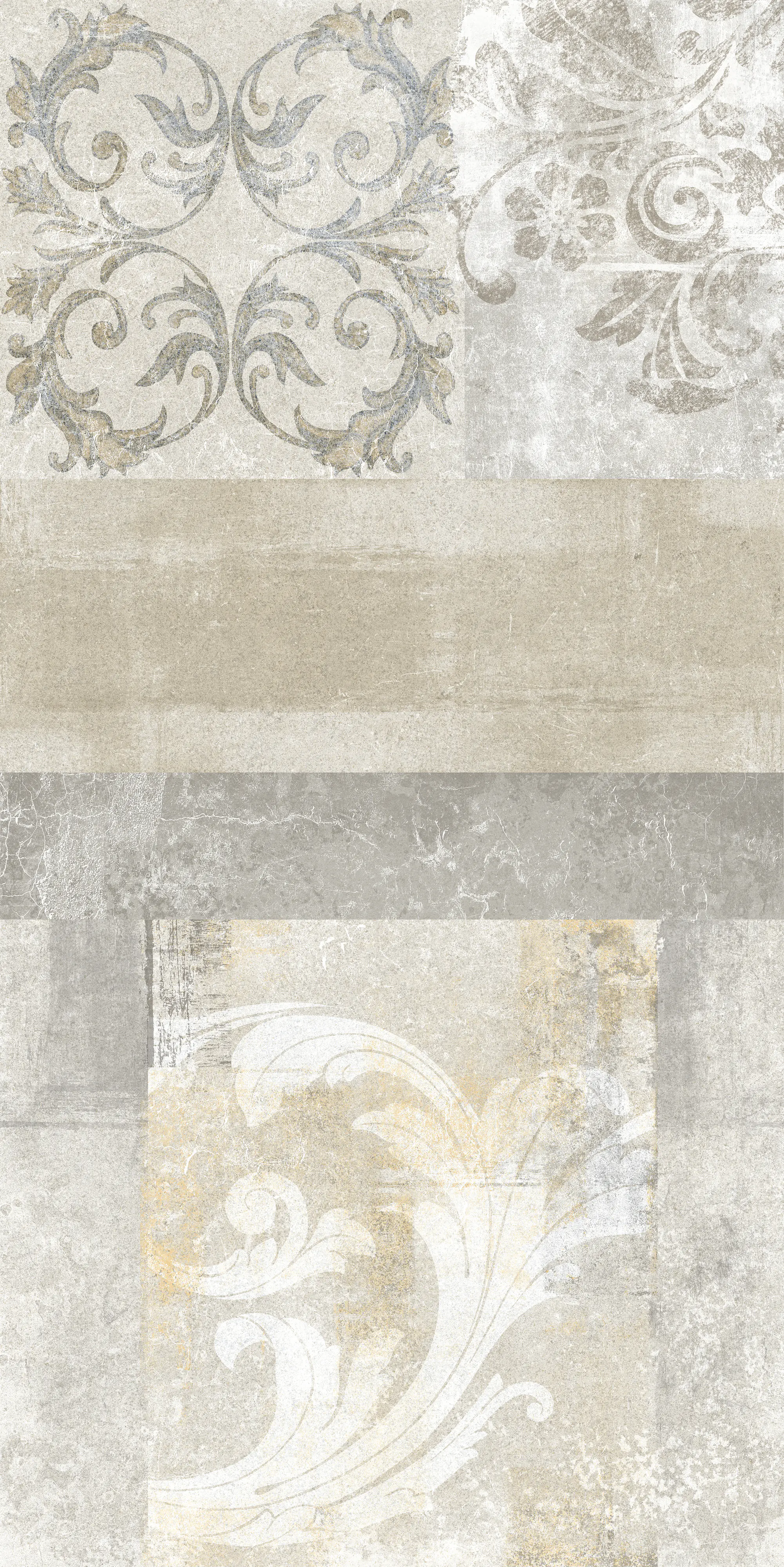 Bodenfliese Feinsteinzeug Decoro Barocco 60 x 120,2 cm beige-grau-anthrazit