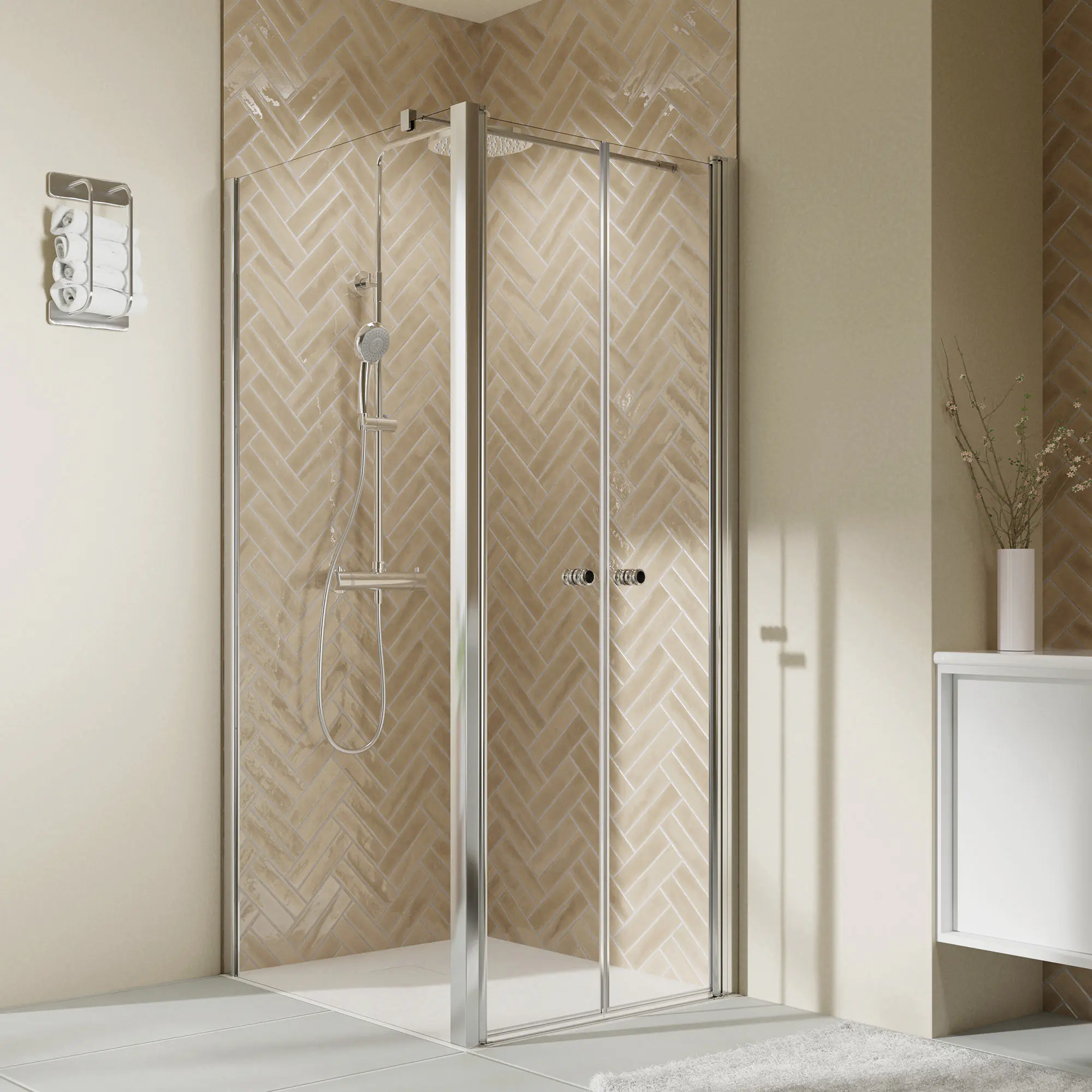 Breuer Seitenwand Dusche rund Elana 2.0 für Pendeltür 90 cm weiß matt - Anschlag links