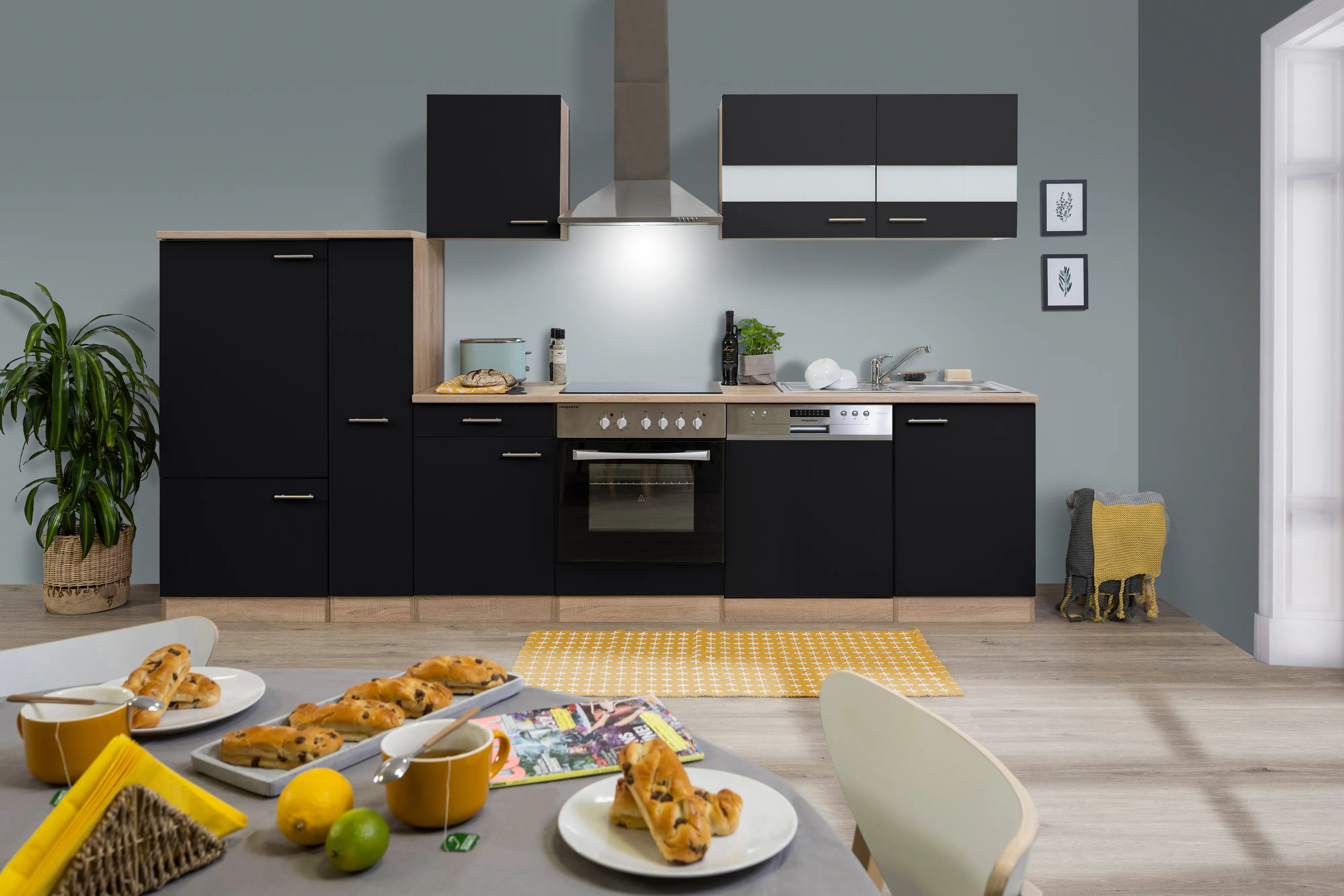 Respekta Economy Küchenblock 310 cm schwarz, Eiche Sonoma, KB310ESSC