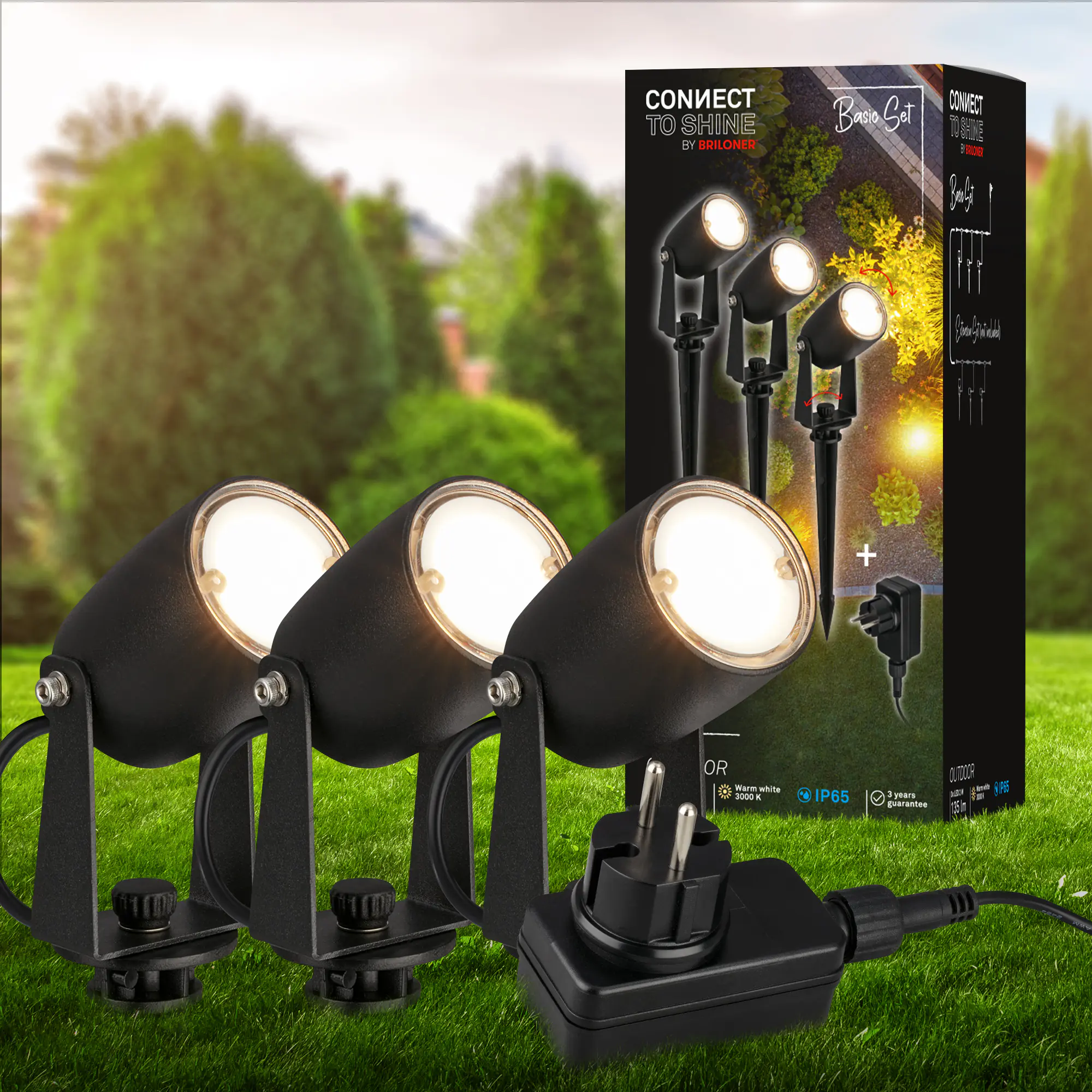 Briloner LED Außen-Bodenstrahler Connect to Shine 3er Starterset 6W warmweiß
