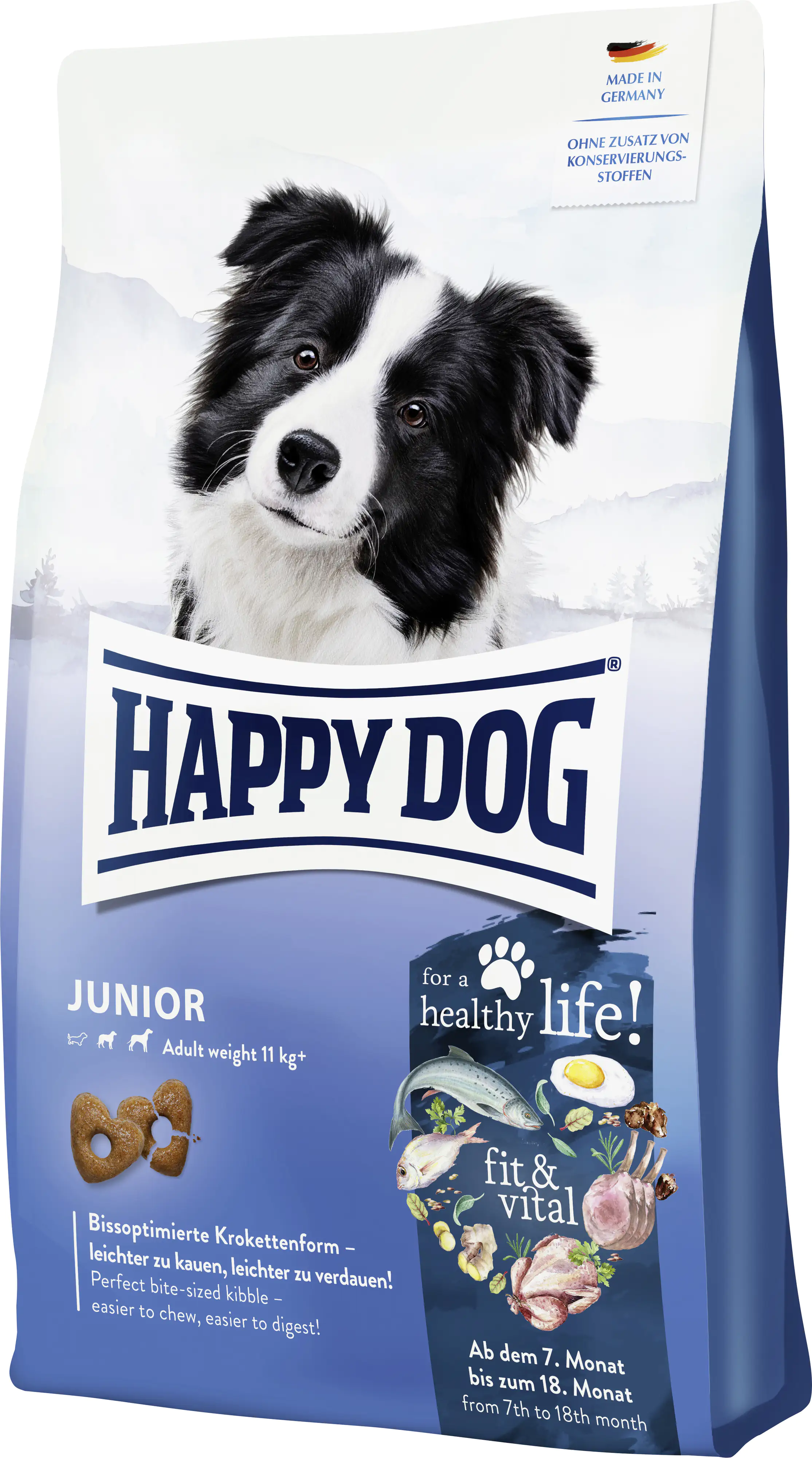 Happy Dog Fit & Vital Hundetrockenfutter Junior 1 kg Geflügel & Meeresfische