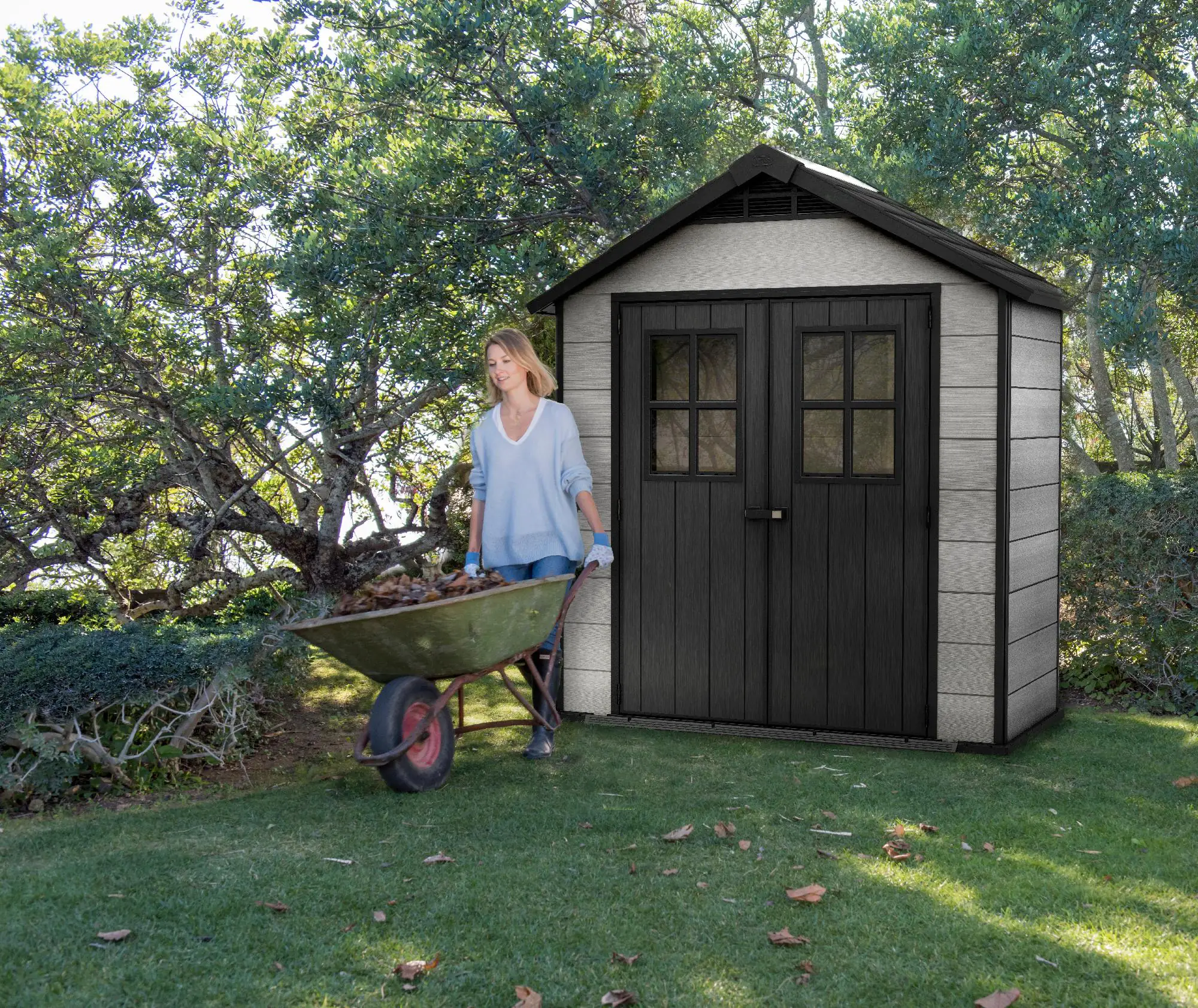 Keter Gerätehaus Oakland 754, Grau, 4,3m³, 229,6 x 124,8 x 253 cm, Duotech Struktur