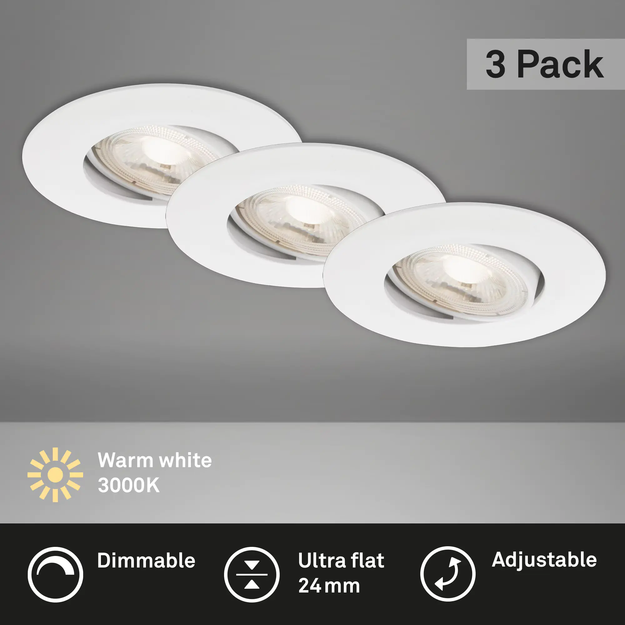 Briloner 3er Set LED Einbauleuchte Nava weiß Ø 9 cm warmweiß dimmbar