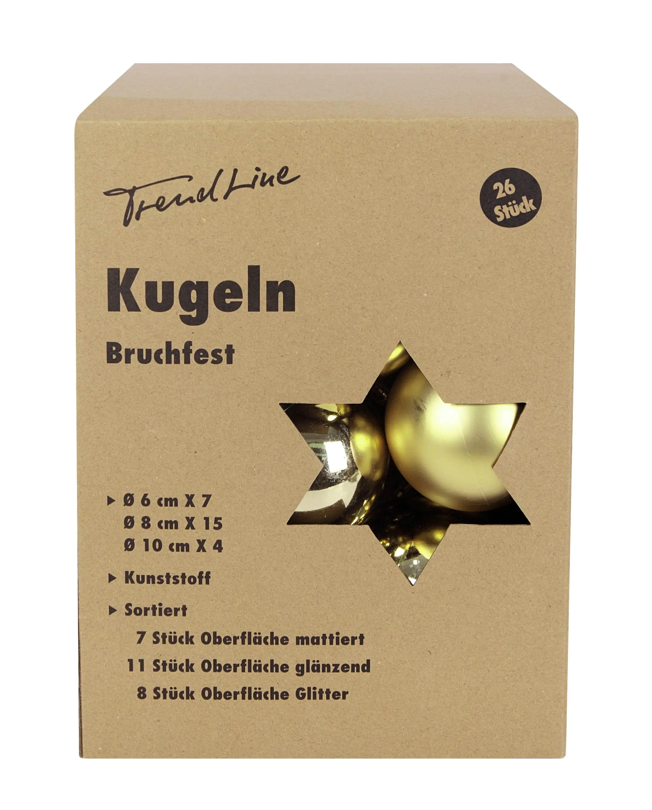 TrendLine Weihnachtskugeln bruchfest, langlebig Ø 6, 8 10 cm gold 26 Stück