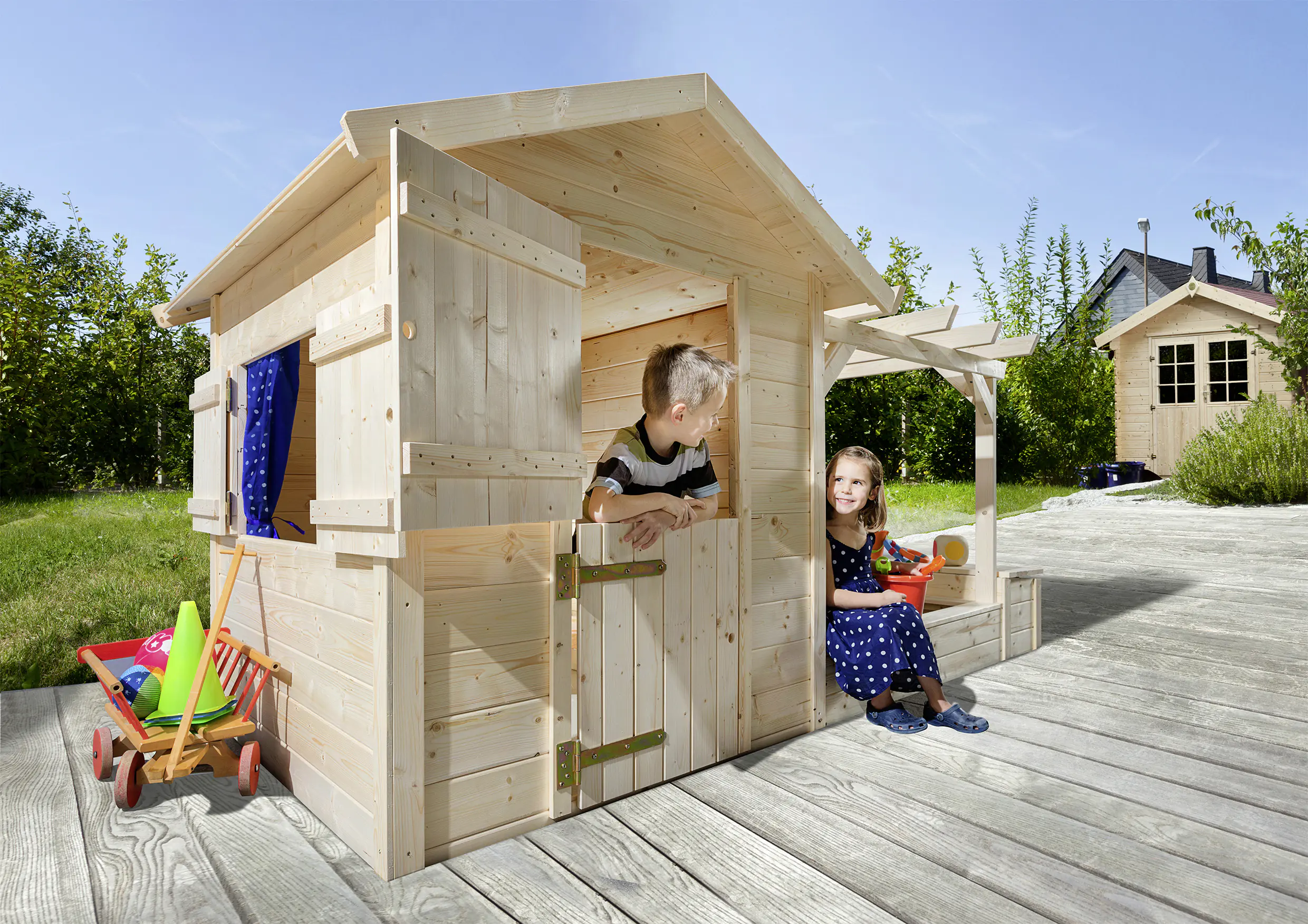 Weka Drachenhöhle Tabaluga 284 x 153 cm natur mit Sandkasten, Pergola, Schatztruhe