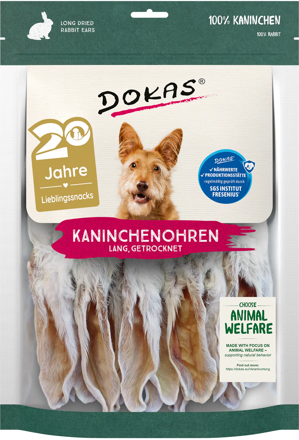 Dokas Kaninchenohren mit Fell 180 g, getrocknet