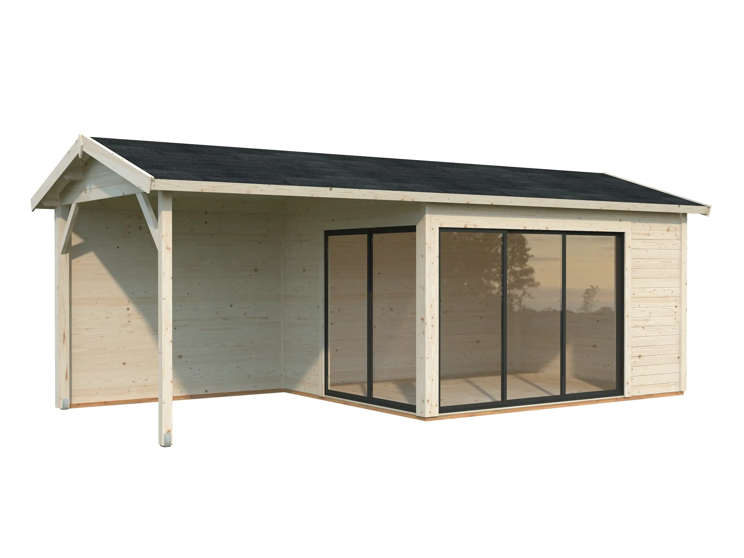 Palmako Gartenhaus Holz Amanda 668 x 300 cm Slide Plus mit Schiebetüren naturbelassen
